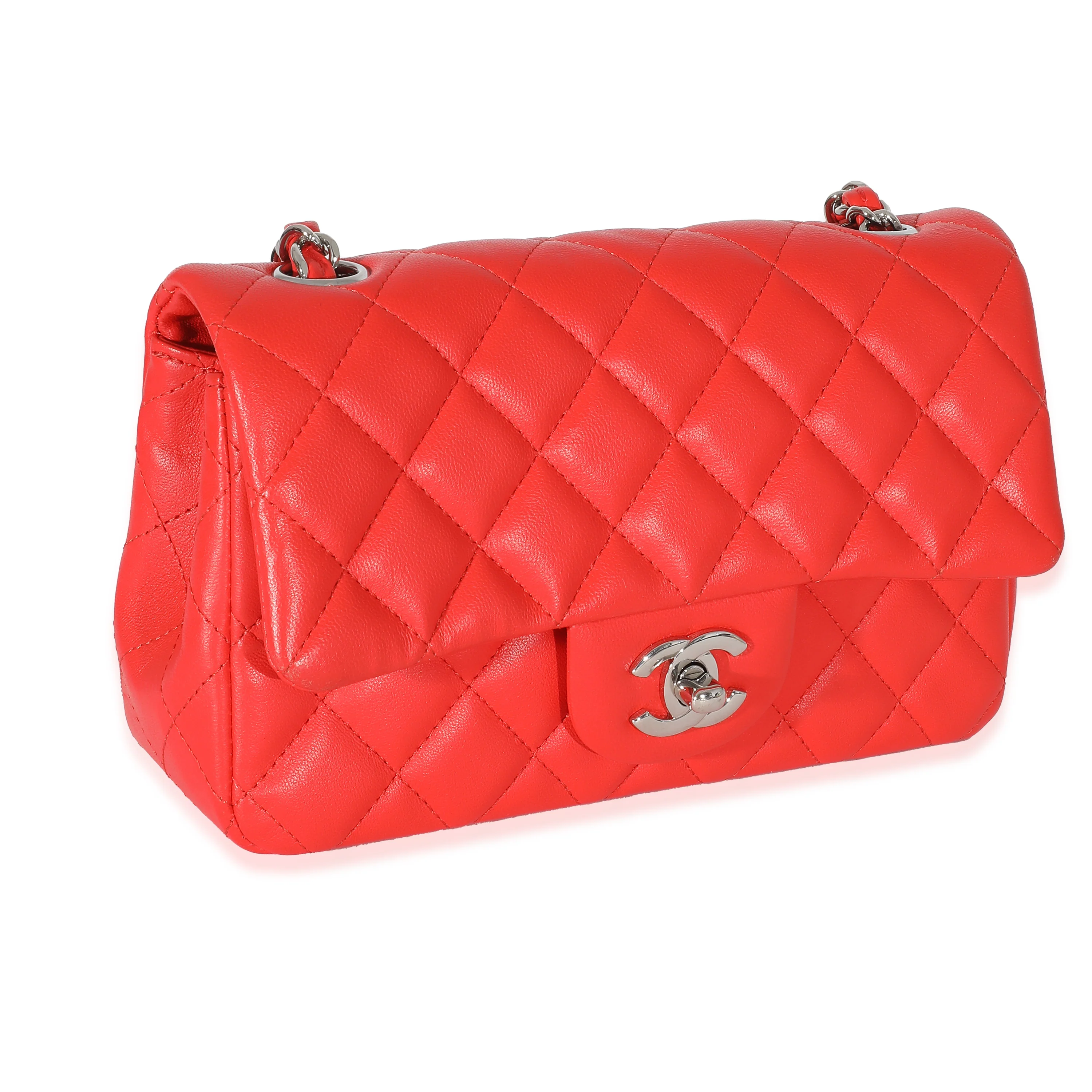 Chanel Red Quilted Lambskin Mini Rectangular Flap Bag - Image 3