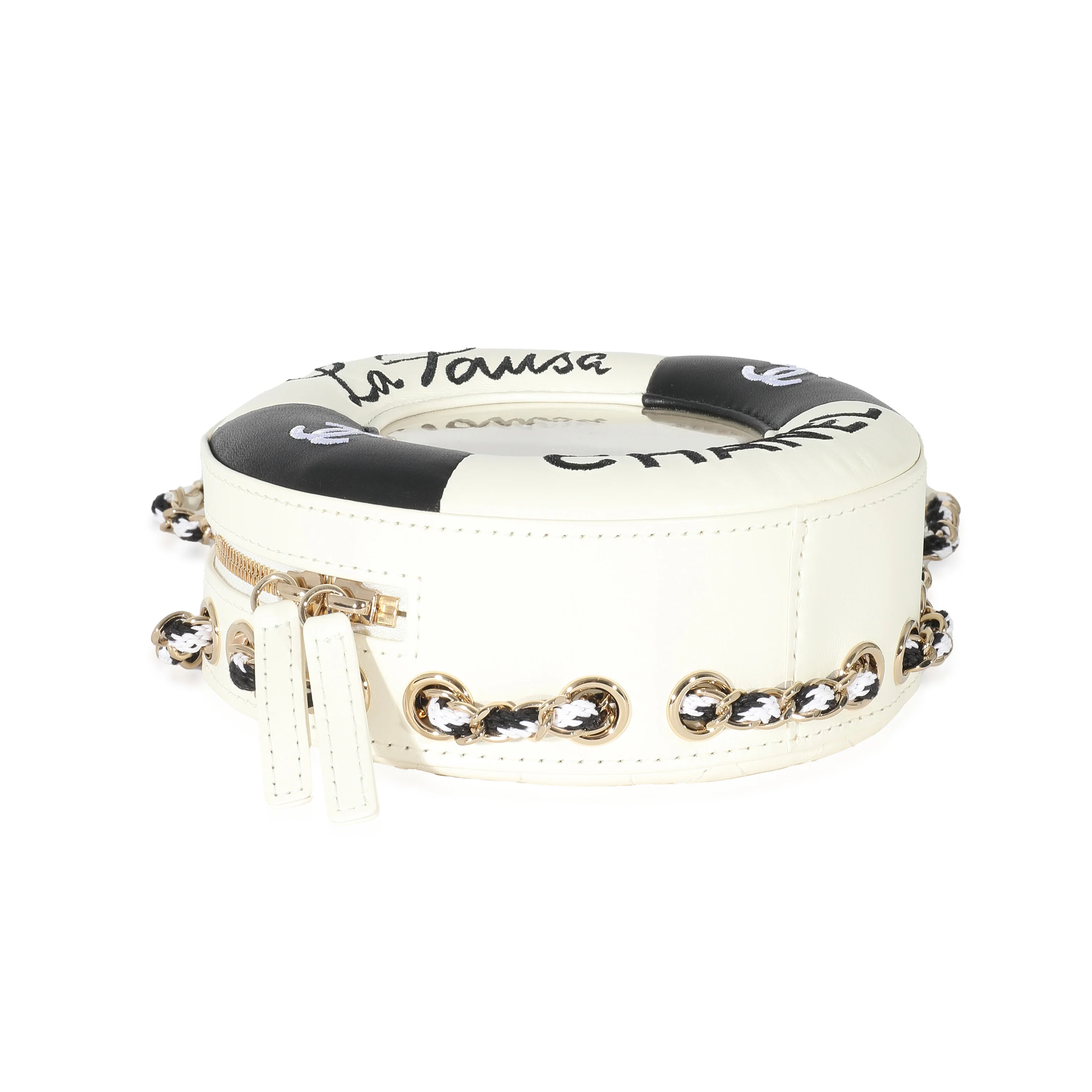 Chanel Black White Lambskin PVC Round Coco Lifesaver Bag - Image 4