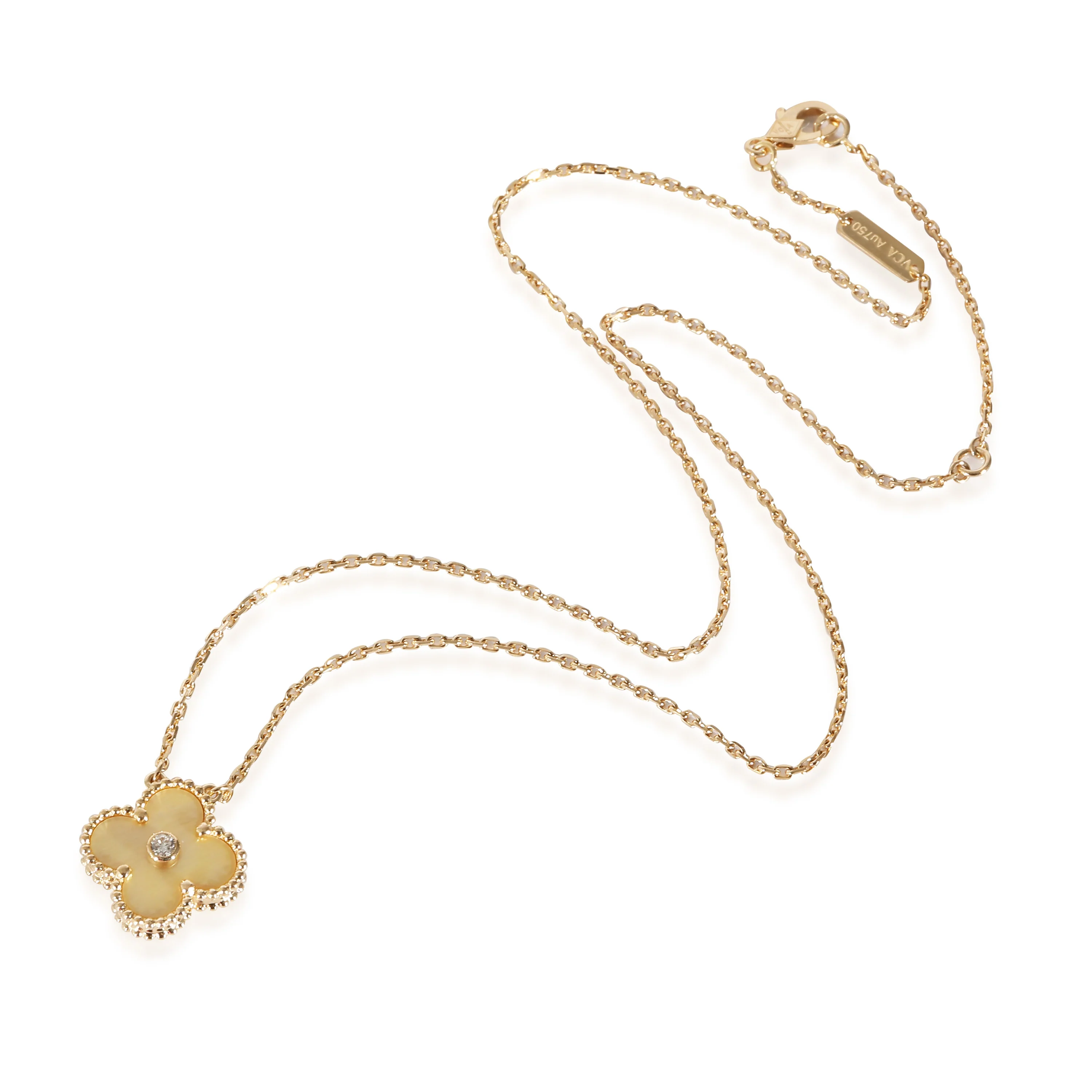 Van Cleef & Arpels Alhambra Golden Mother Of Pearl Pendant in 18K Yellow Gold - Image 2