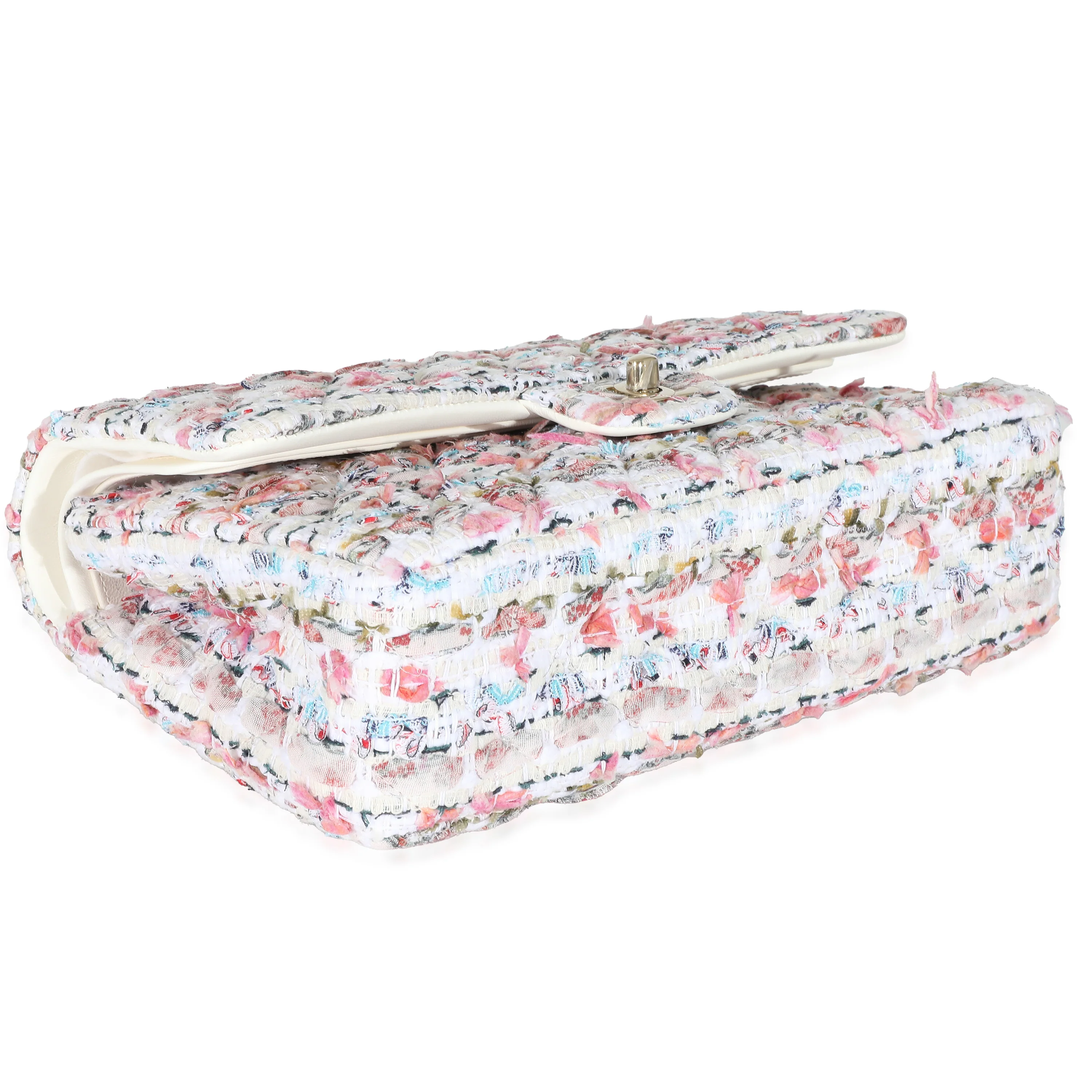 Chanel 23C White & Pink Multicolor Tweed Medium Classic Double Flap Bag - Image 4