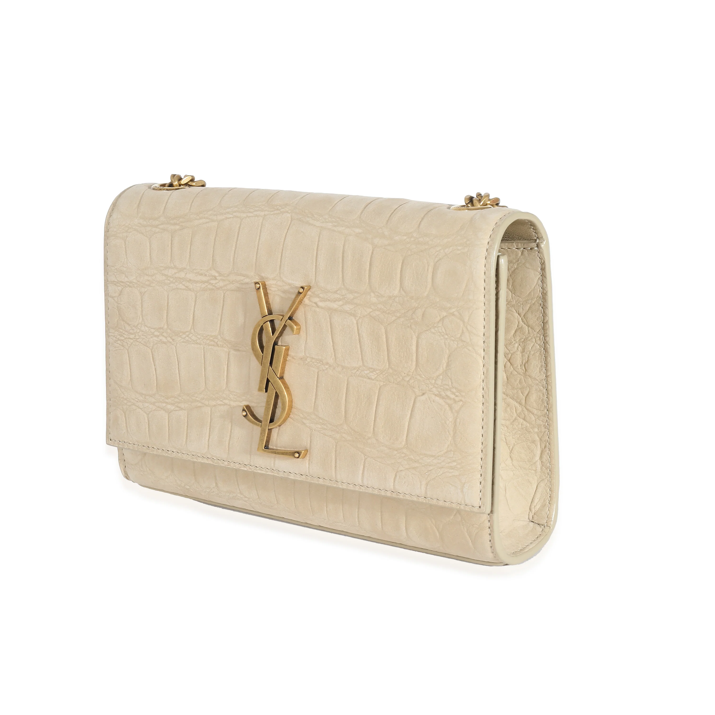 Beige Suede Croc Embossed Small Kate Chain Bag - Image 2