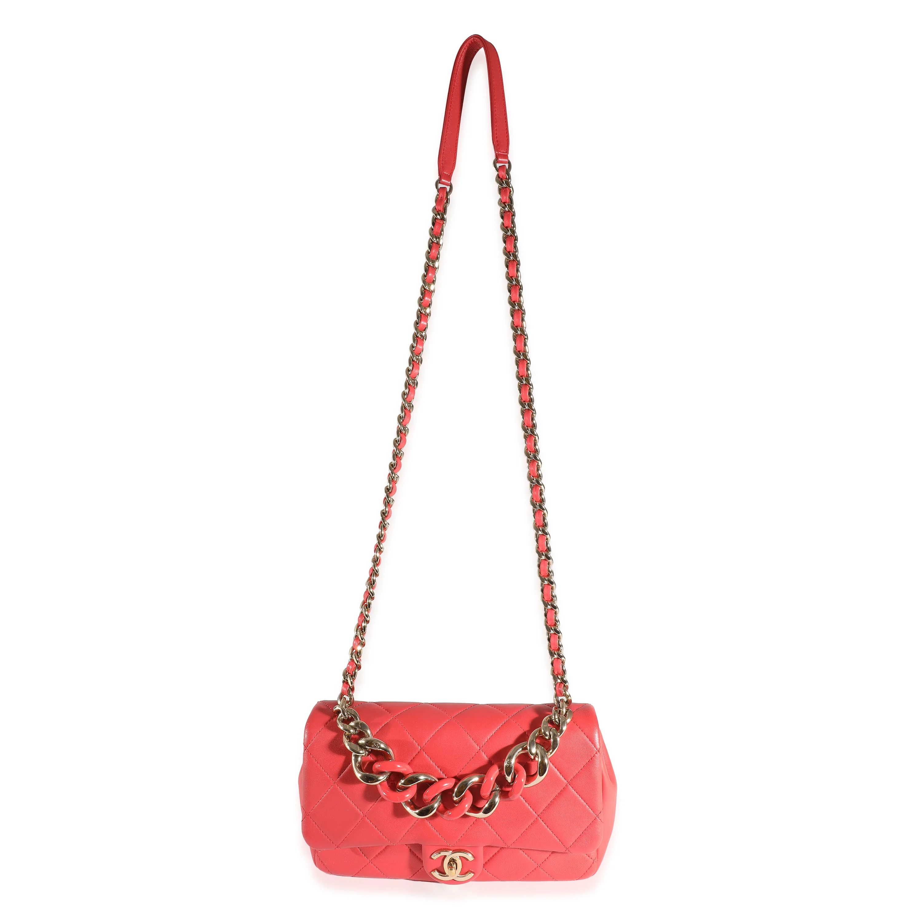 Chanel Red Quilted Lambskin Elegant Chain Flap Bag - Image 4