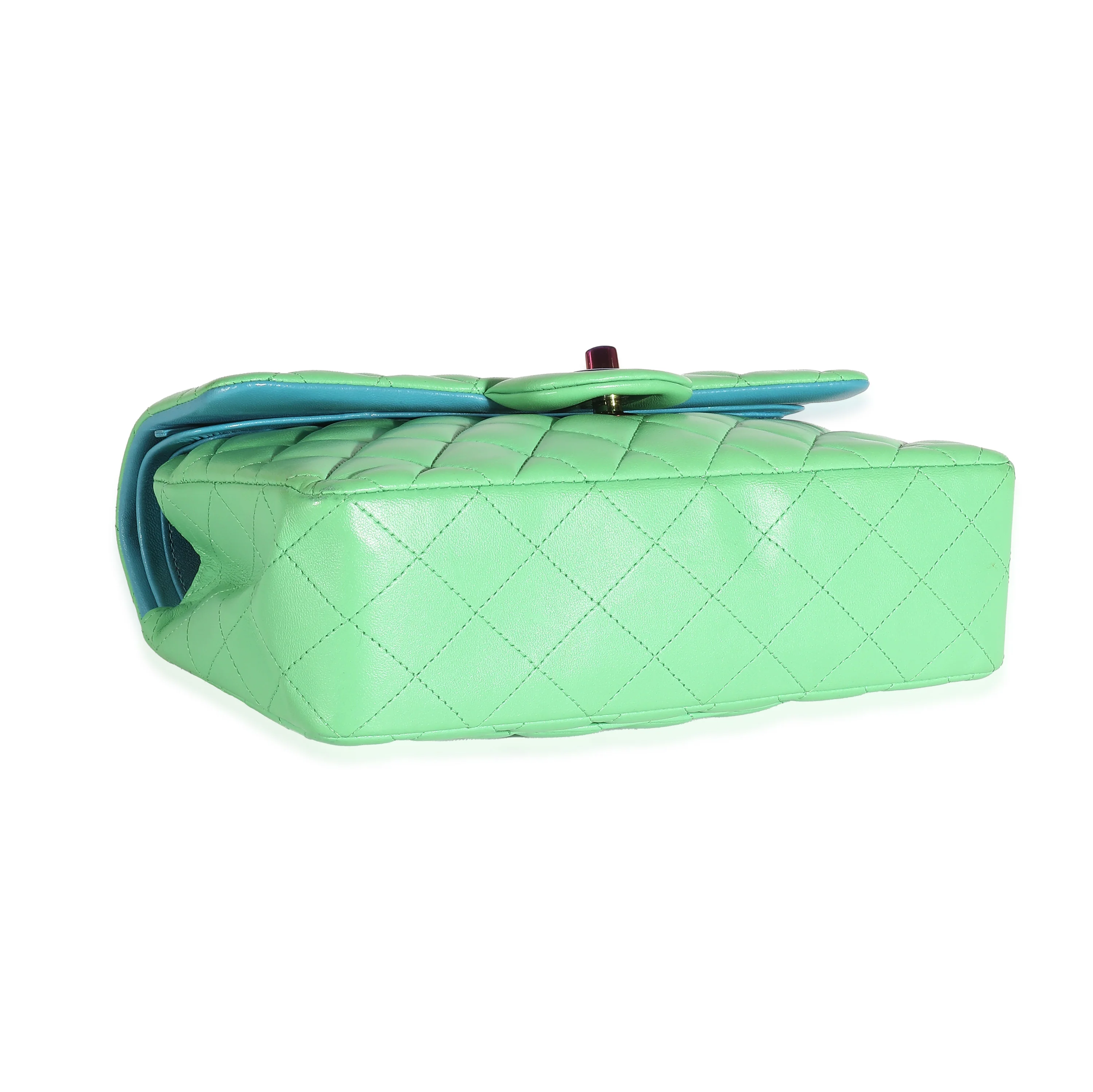 Green Quilted Lambskin Rainbow Small Classic Double Flap Bag - Image 6
