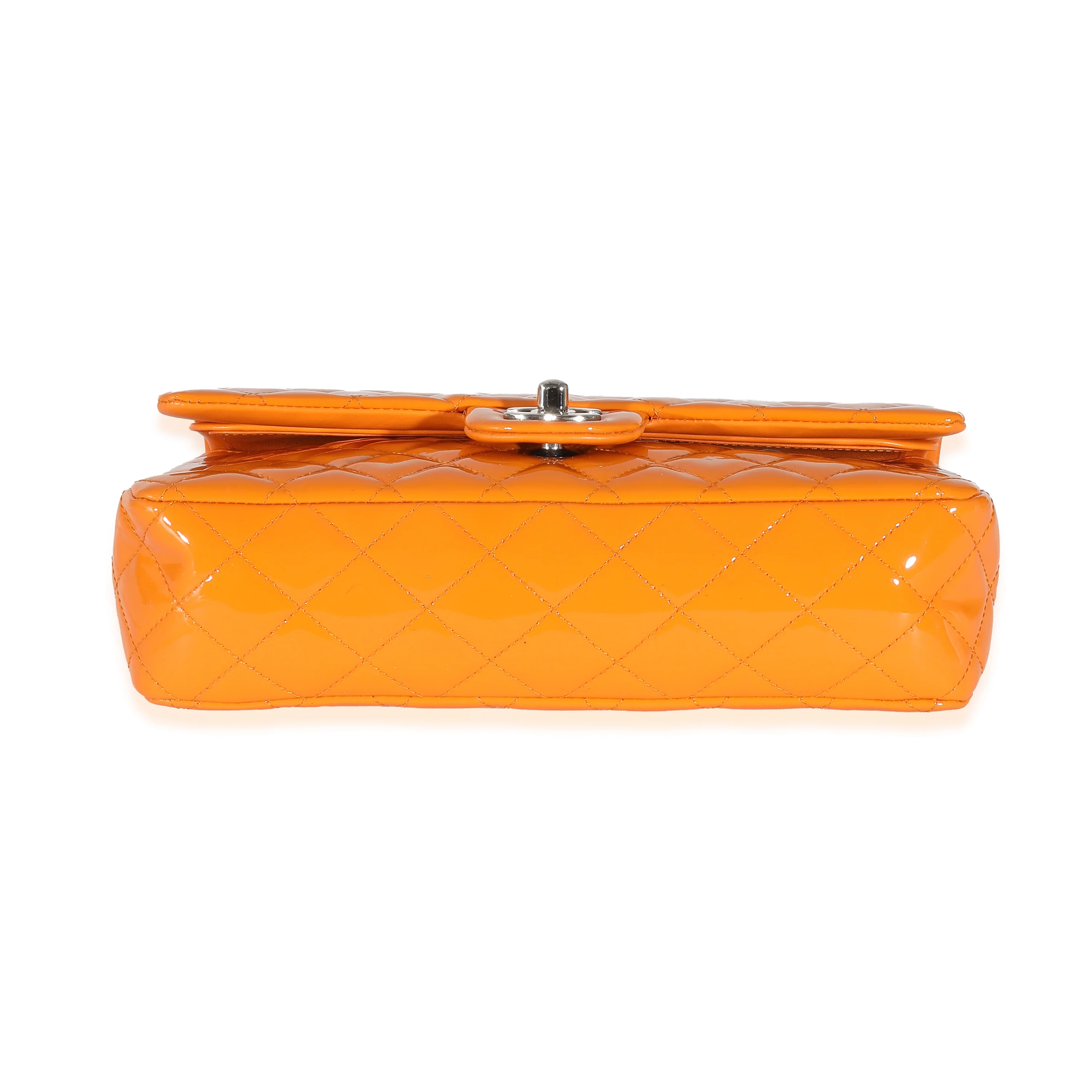 Orange Quilted Patent Medium Classic Double Flap Bag - Image 7