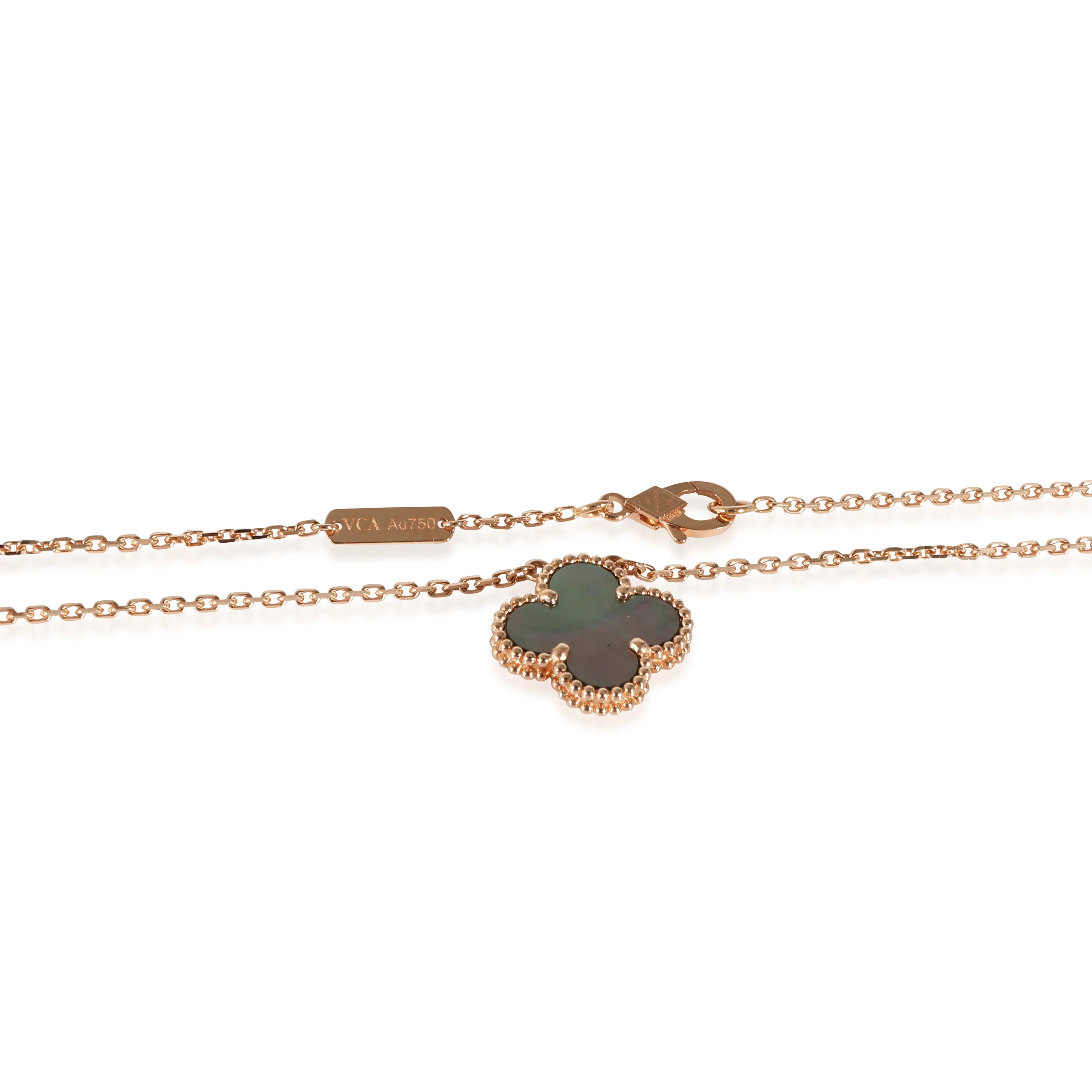 Van Cleef & Arpels Vintage Alhambra Gray Mother Of Pearl Pendant in Rose Gold - Image 2