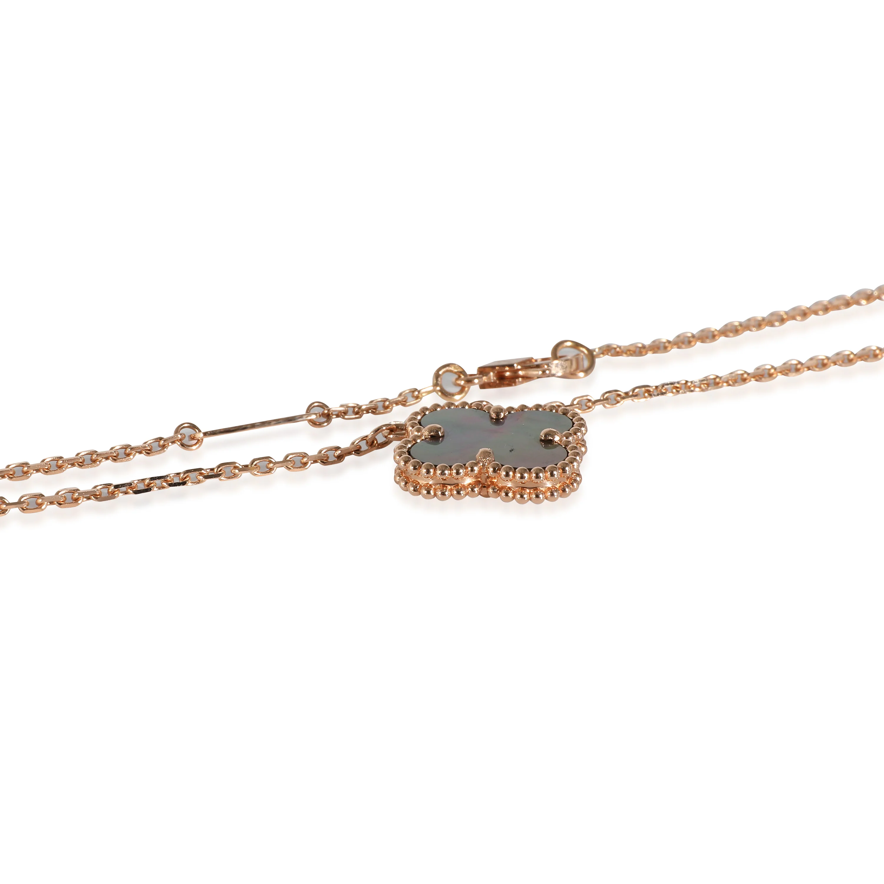 Van Cleef & Arpels Vintage Alhambra Gray Mother Of Pearl Pendant in Rose Gold - Image 4