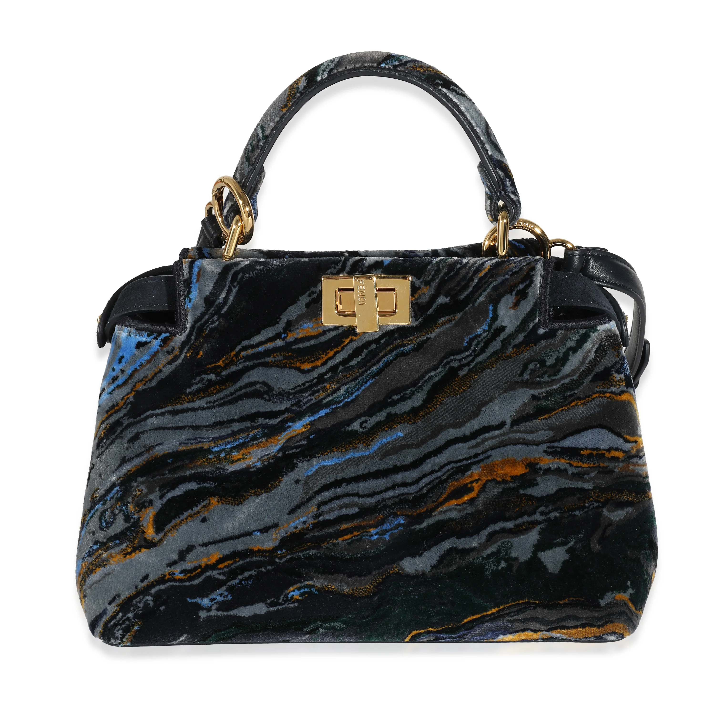 Fendi Navy Marbled Velvet Mini Peekaboo