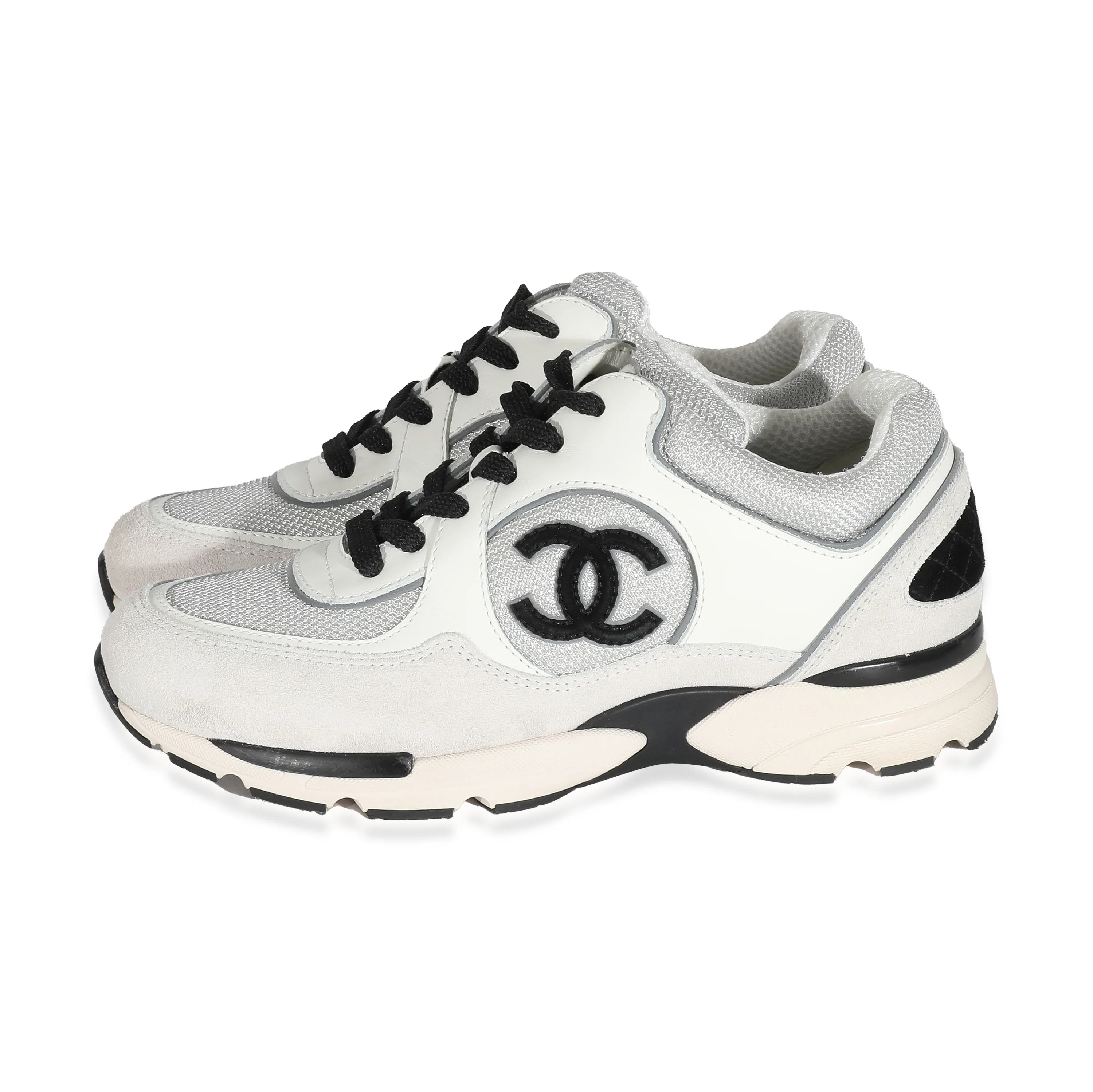 Chanel Mesh Suede Calfskin Grained CC Sneakers - Image 2