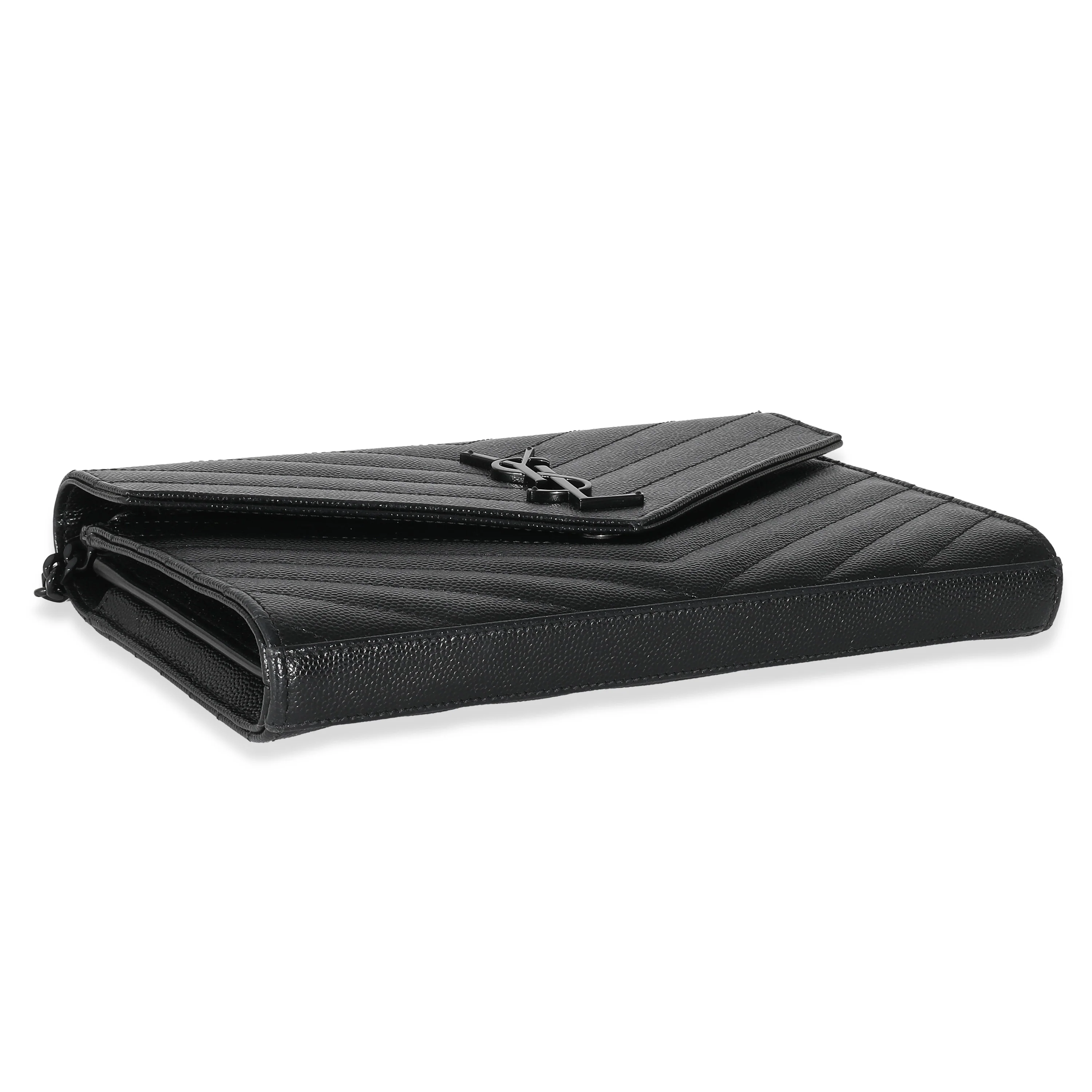 Saint Laurent Black Grain De Poudre Casandra Chain Wallet - Image 4