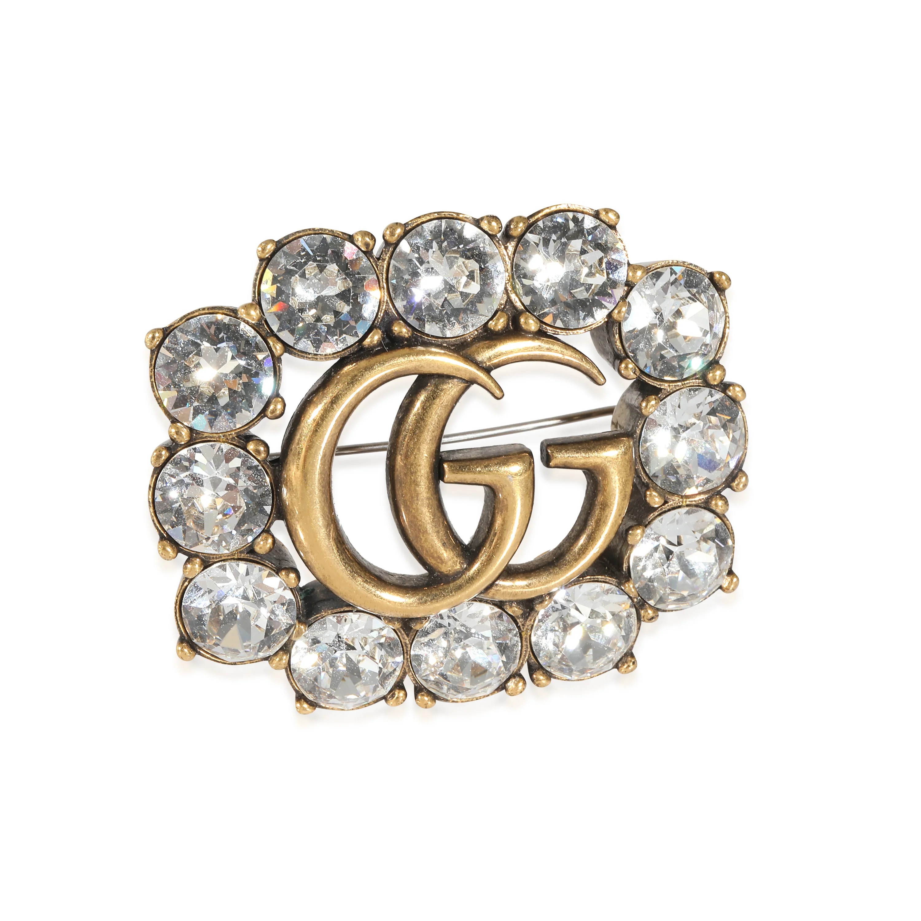 Gucci Running G Crystal Brass Toned Brooch