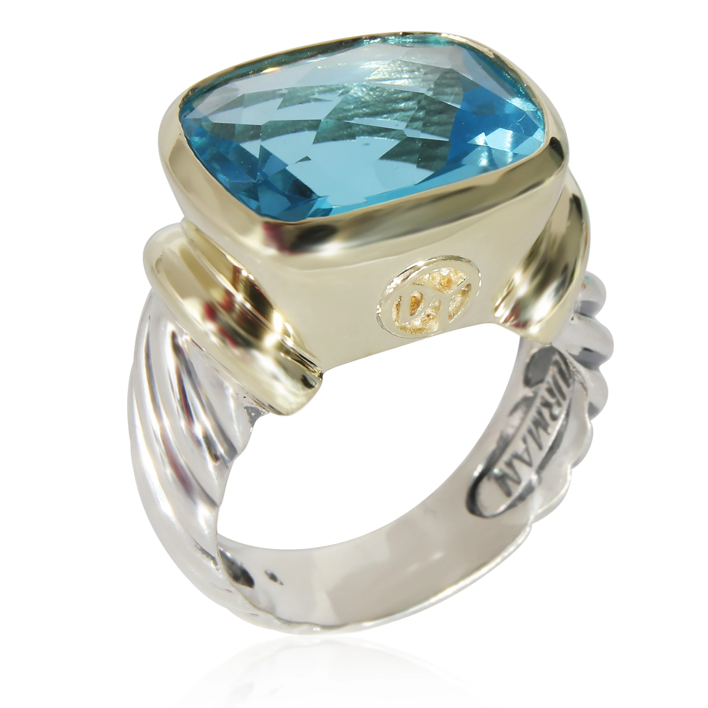 David Yurman Noblesse Blue Topaz Ring in Yellow Gold/Sterling Silver - Image 3