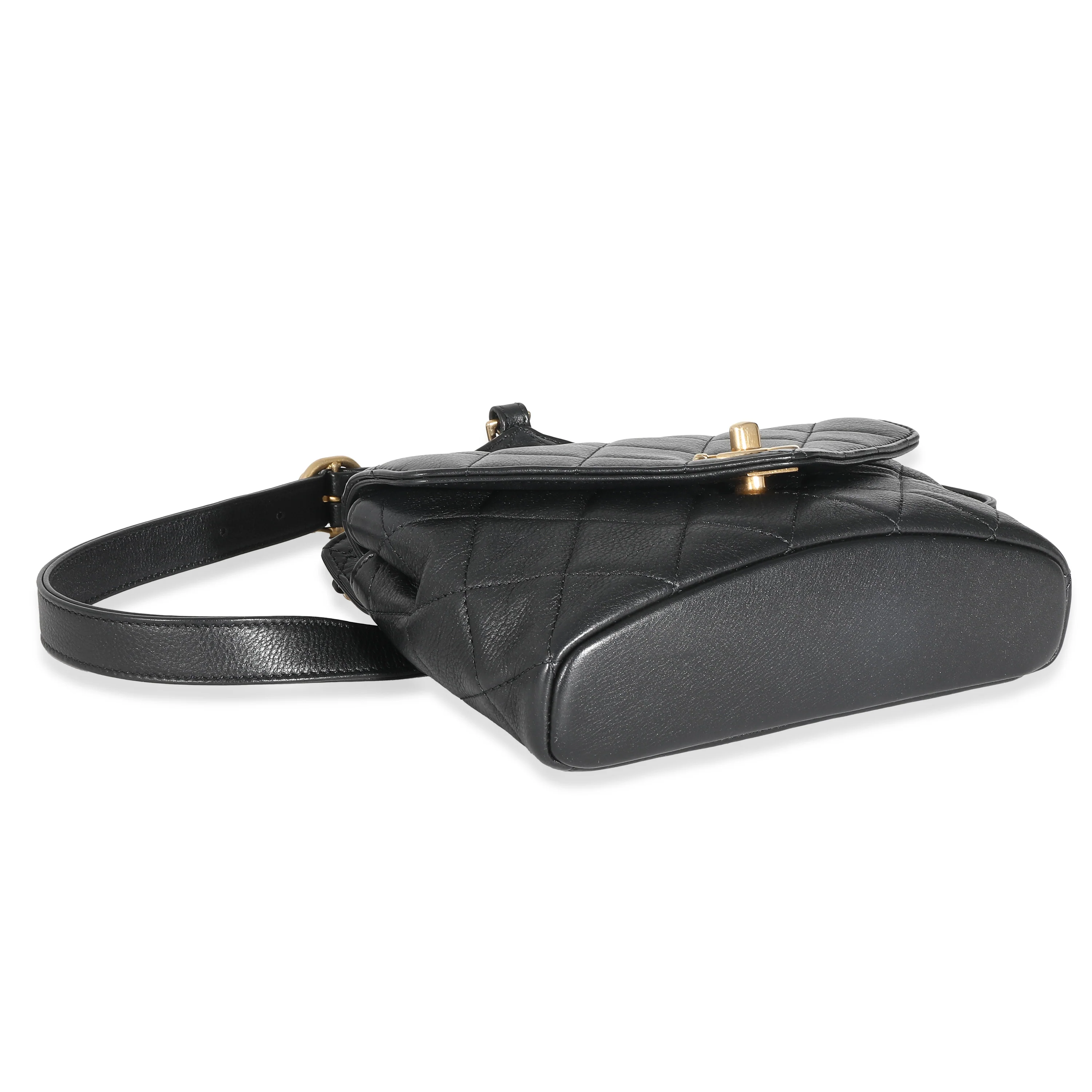 Black Quilted Calfskin Carry With Chic Flap Waist Bag - Image 5
