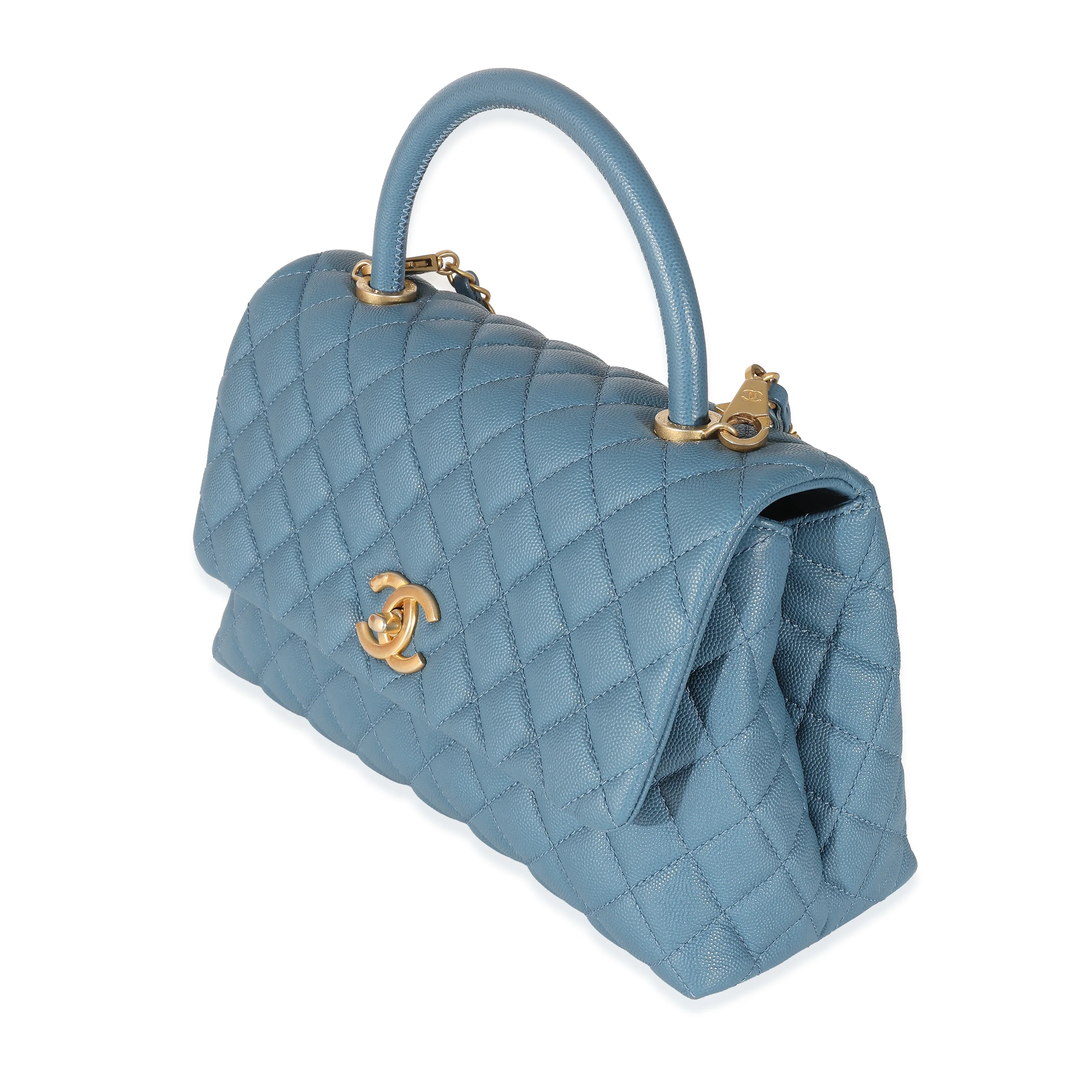 Chanel Blue Quilted Caviar Medium Coco Top Handle - Image 2