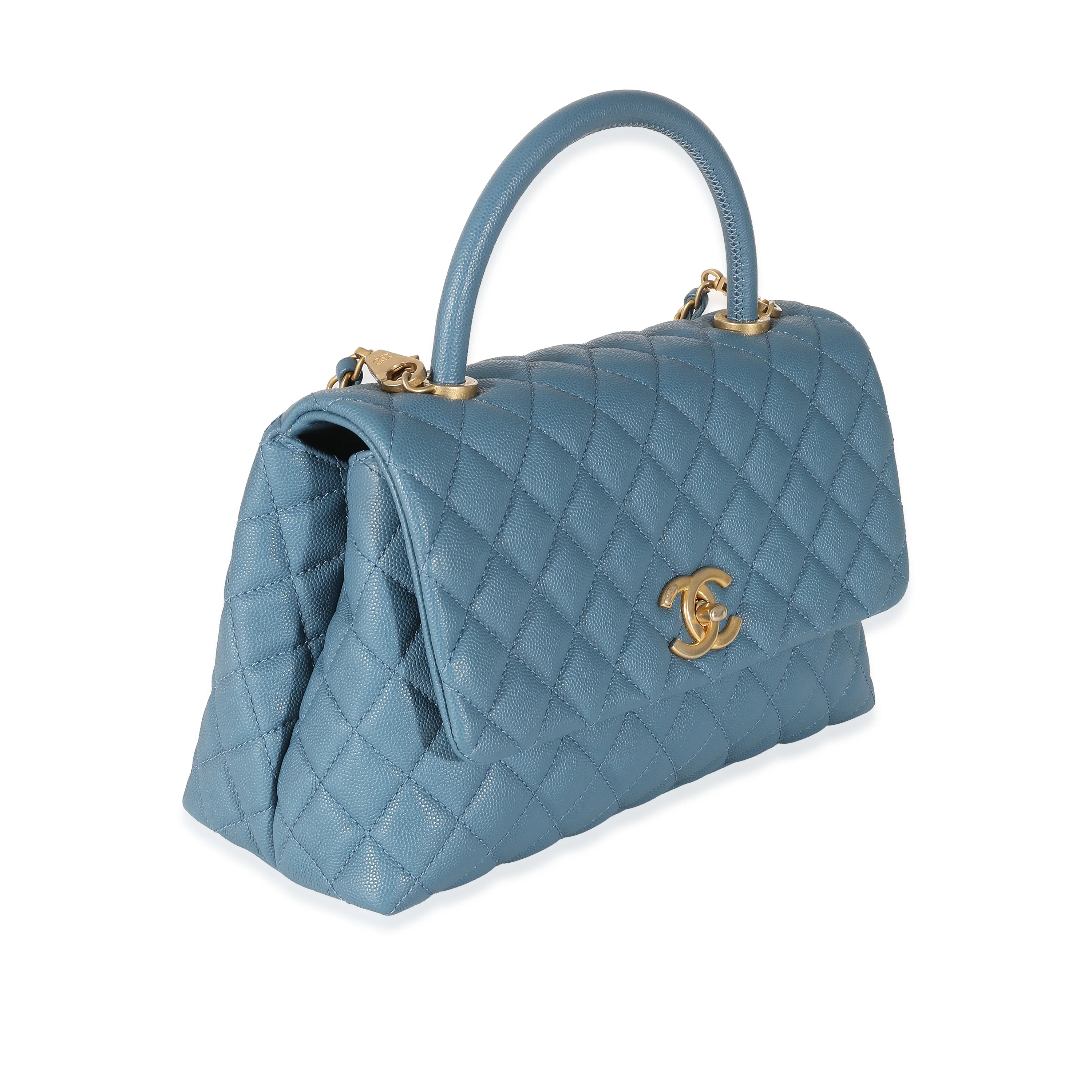 Chanel Blue Quilted Caviar Medium Coco Top Handle - Image 3