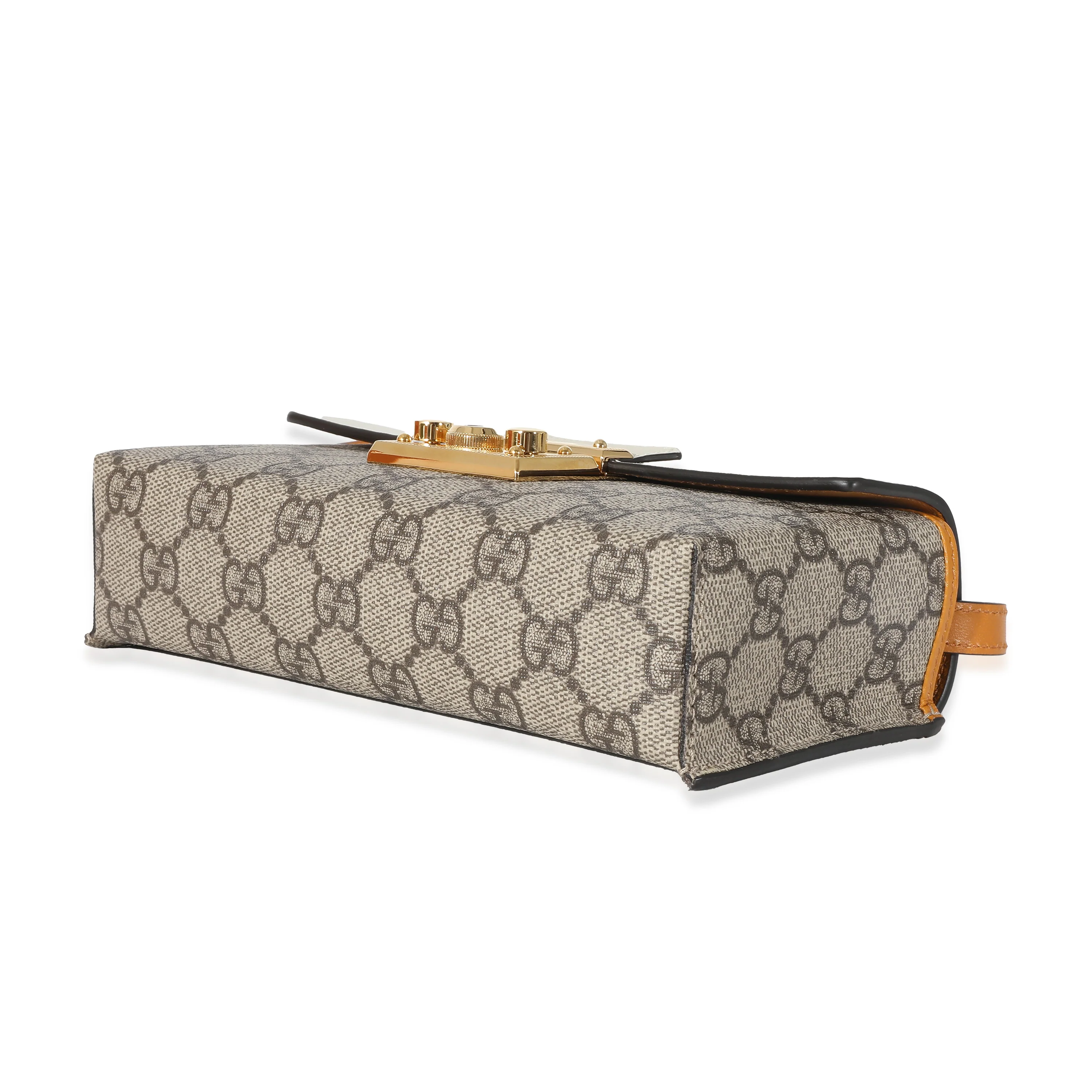 Gucci Ivory Burnt Orange Leather GG Supreme Canvas Mini Padlock - Image 2