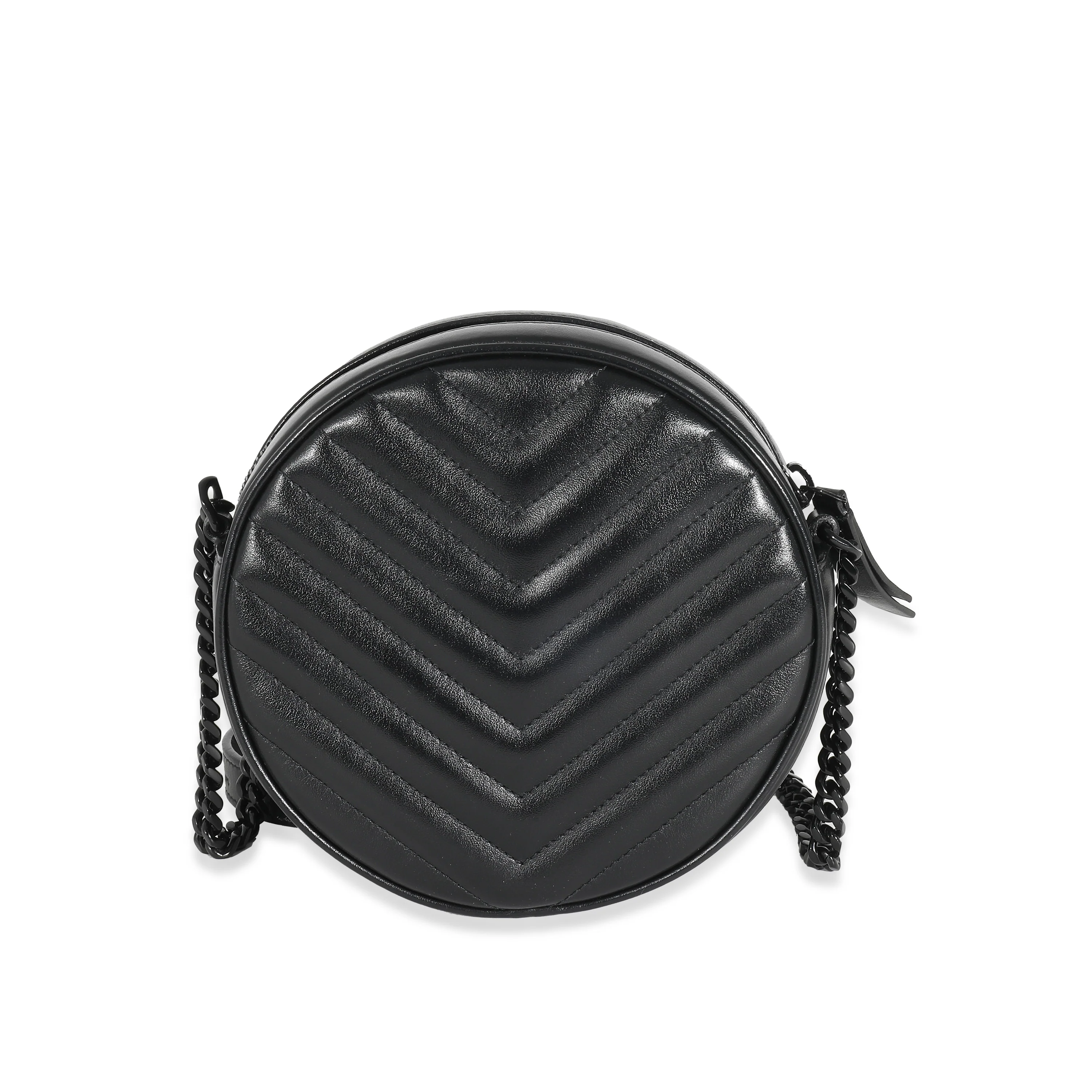 Saint Laurent Black Matelasse Calfskin Round Vinyle Camera Bag - Image 4