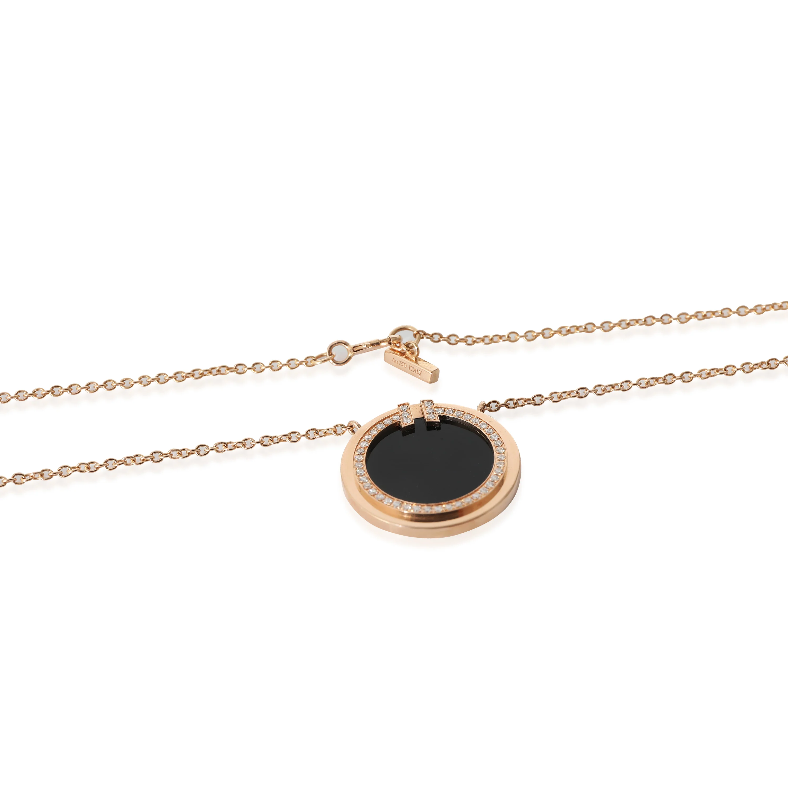 T Black Onyx & Diamond Circle Pendant in 18K Rose Gold 0.05 CTW - Image 3