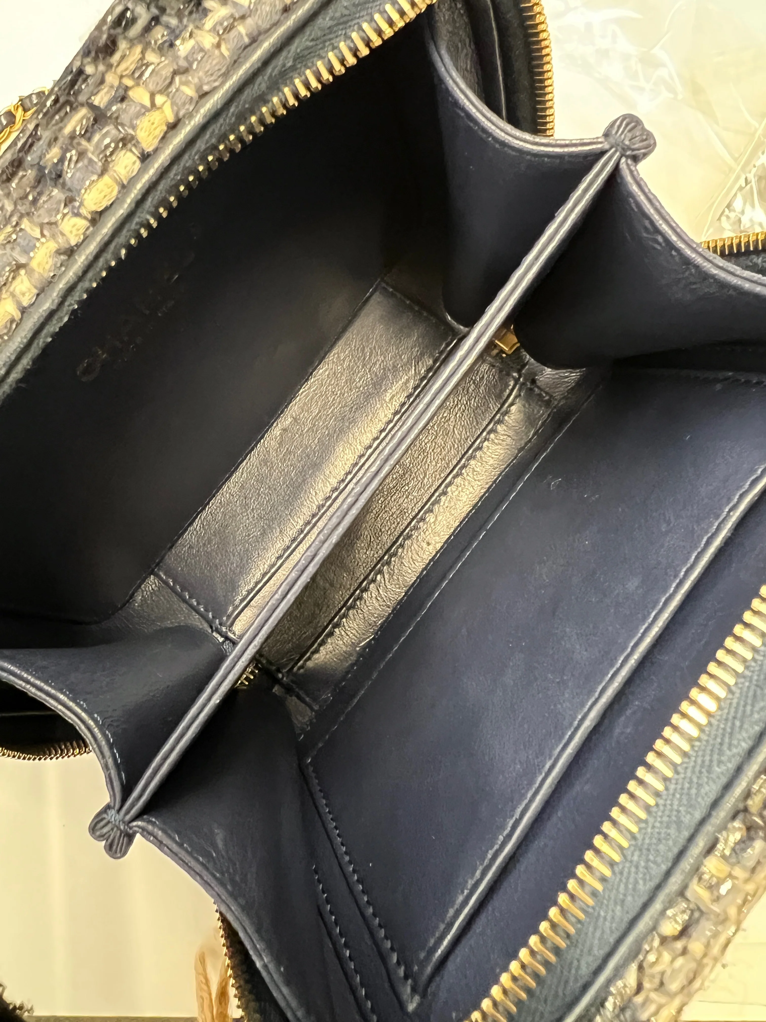 Navy Tweed Snakeskin Small CC Filigree Vanity Case - Image 8