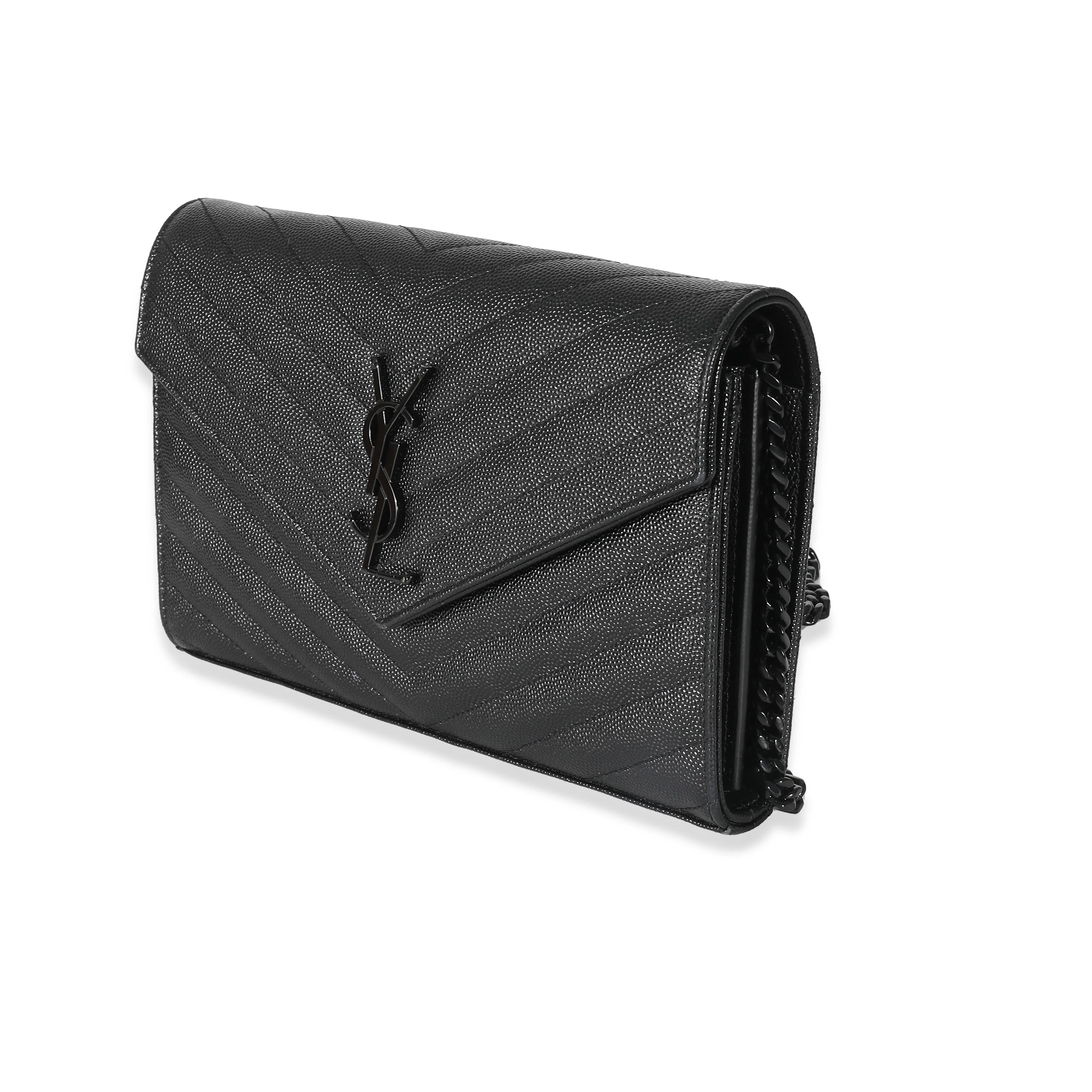 Saint Laurent Black Grain De Poudre Classic Cassandre Chain Wallet - Image 2