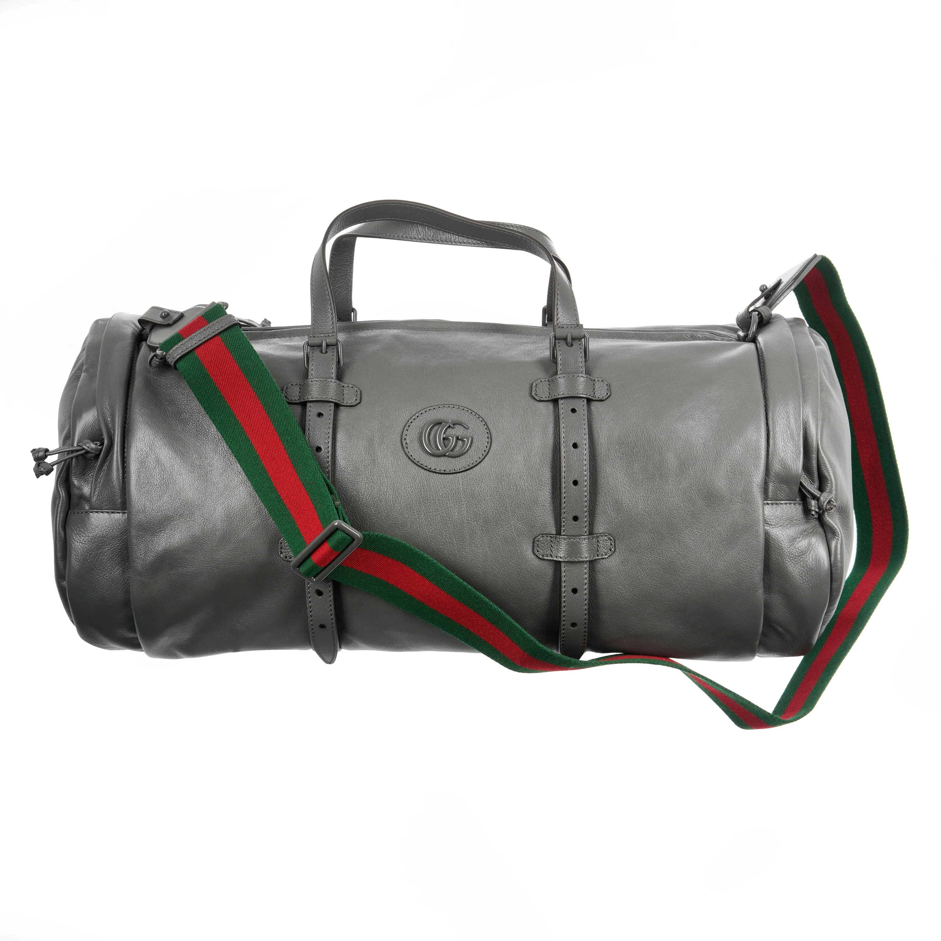 Grey Leather Tonal Double GG Large Duffle - Image 6