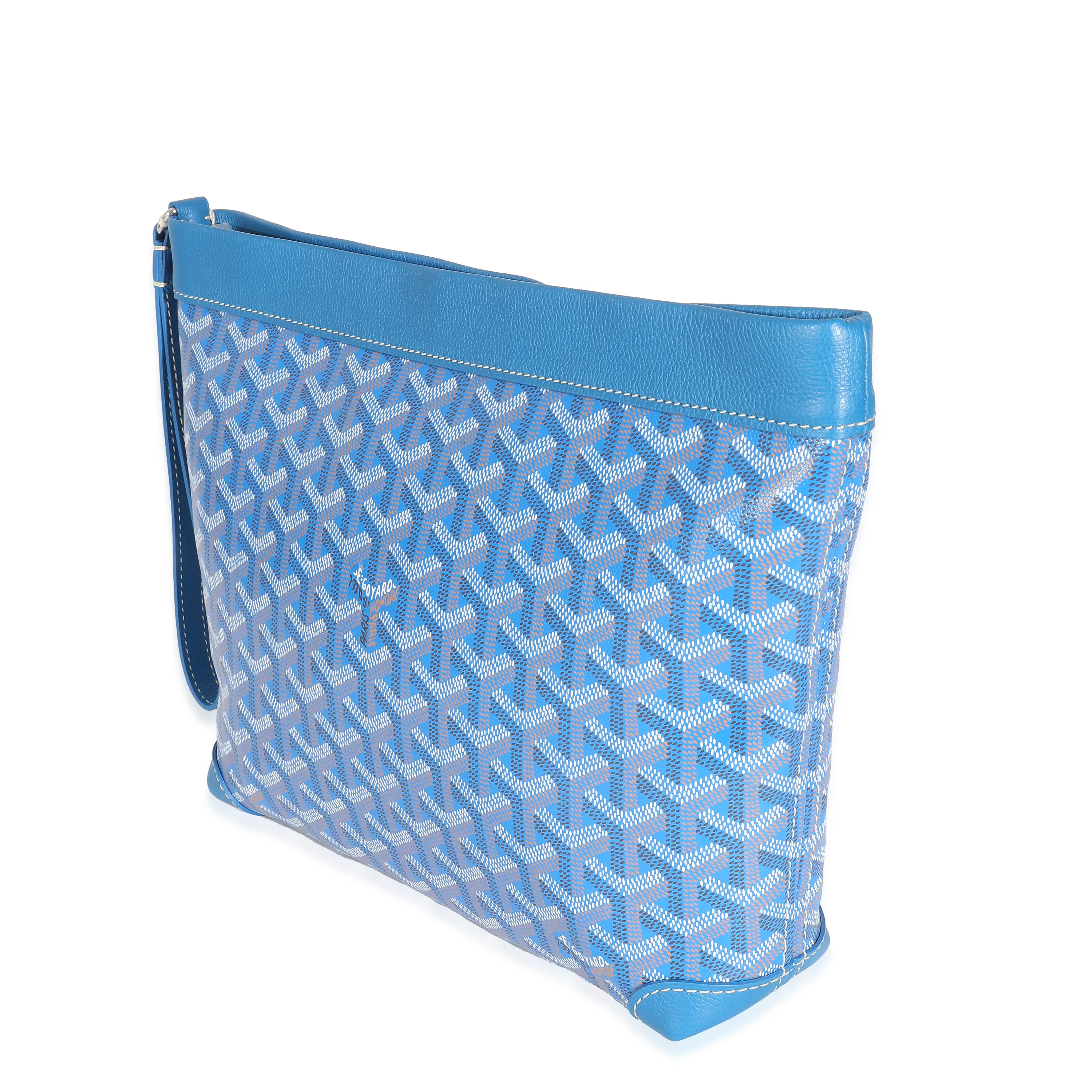 Goyard Blue Calfskin Goyardine Canvas Conti Pouch - Image 2
