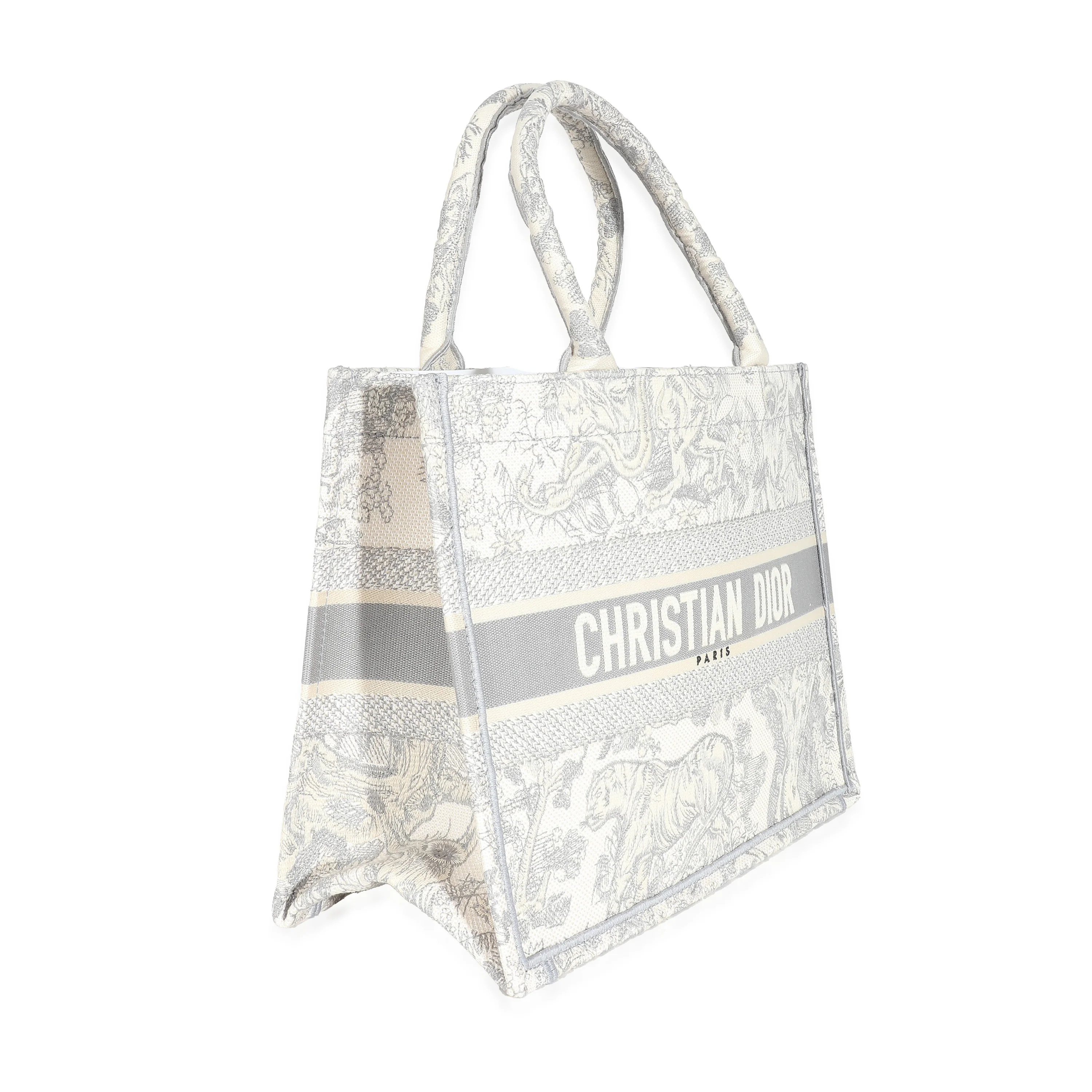 Christian Dior Ecru Gray Toile De Jouy Embroidery Medium Book Tote - Image 6