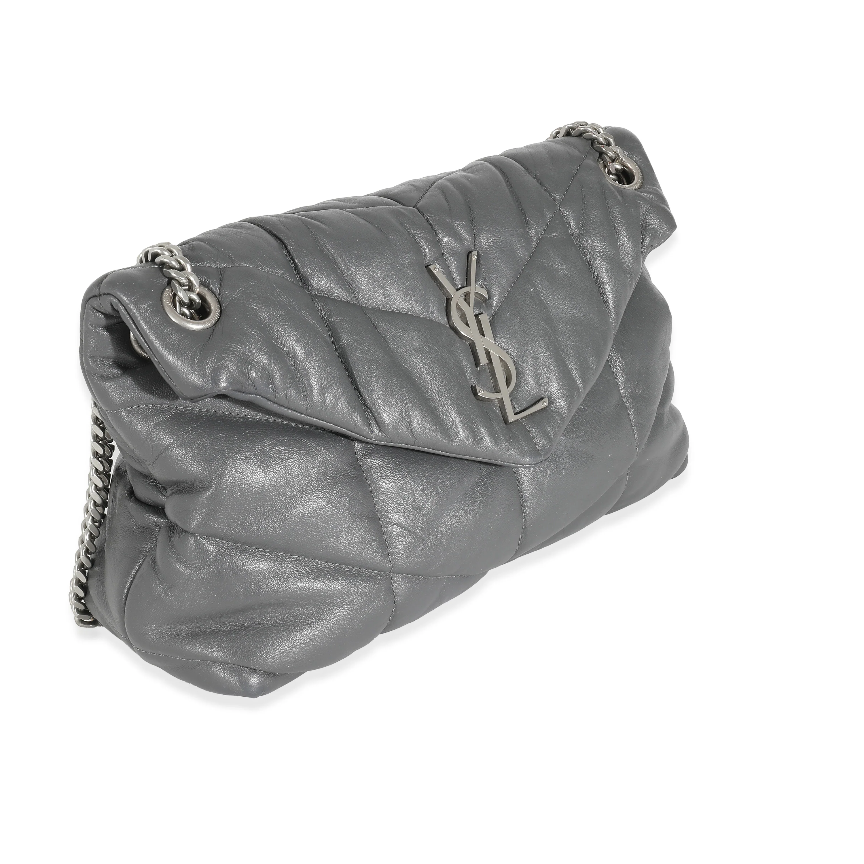 Saint Laurent Grey Quilted Leather Small LouLou Puffer - Image 7