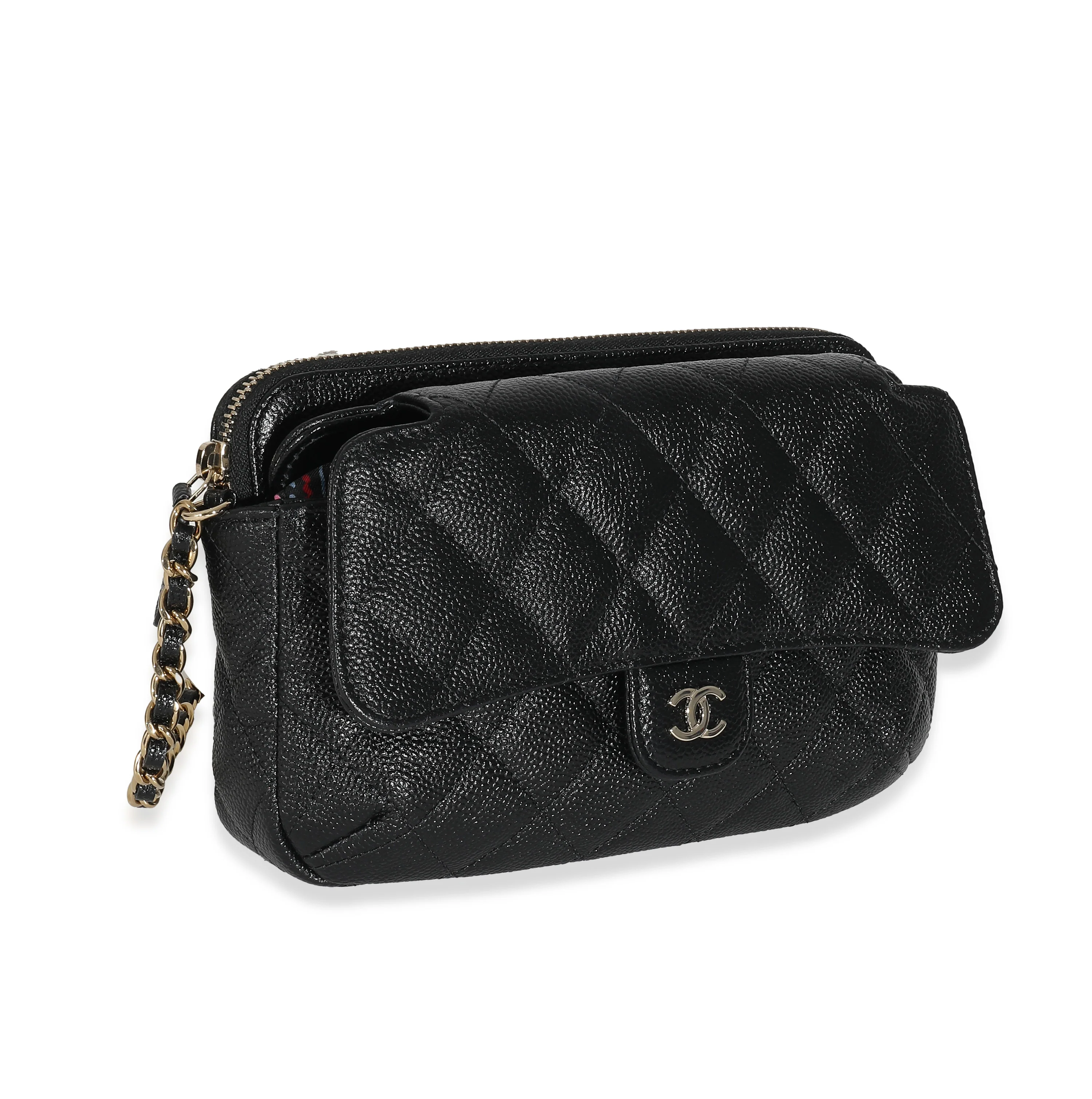 Chanel 22K Black Quilted Caviar Multicolor Nylon Foldable Tote - Image 3