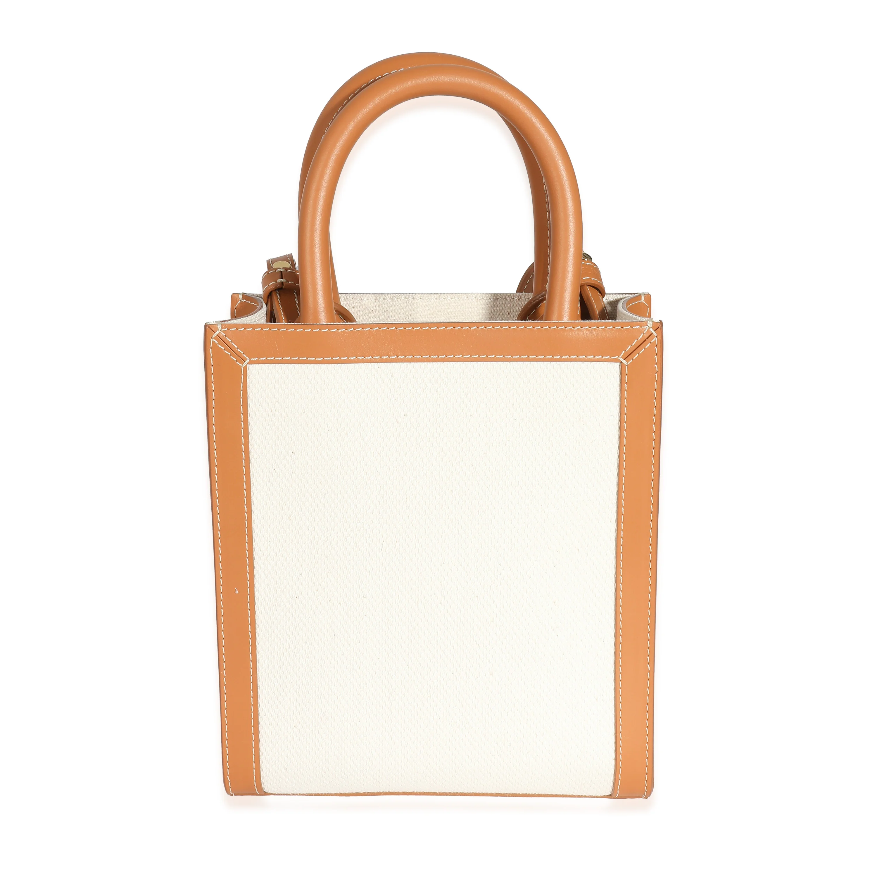 Celine Natural Canvas Tan Calfskin Mini Vertical Cabas - Image 5