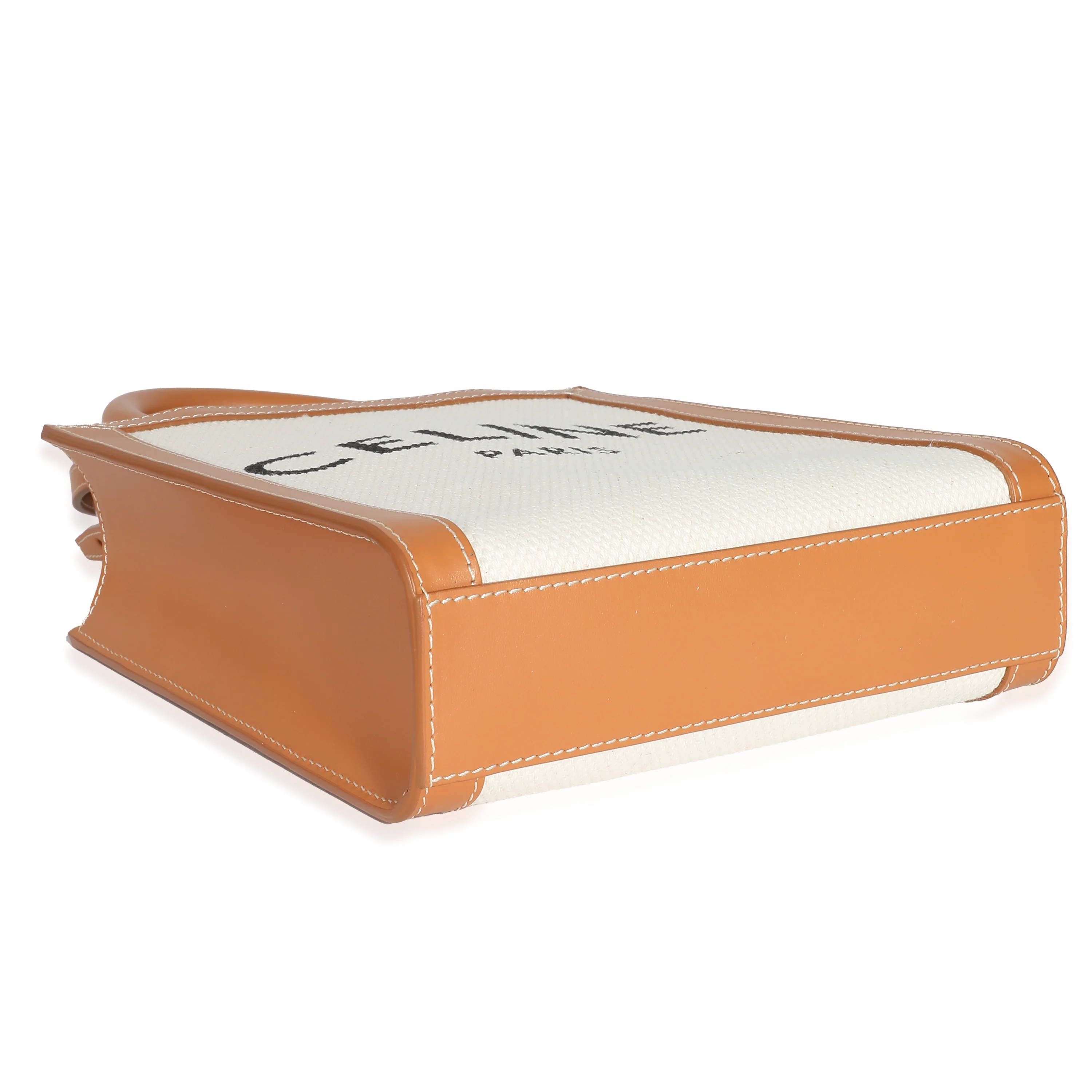 Celine Natural Canvas Tan Calfskin Mini Vertical Cabas - Image 8