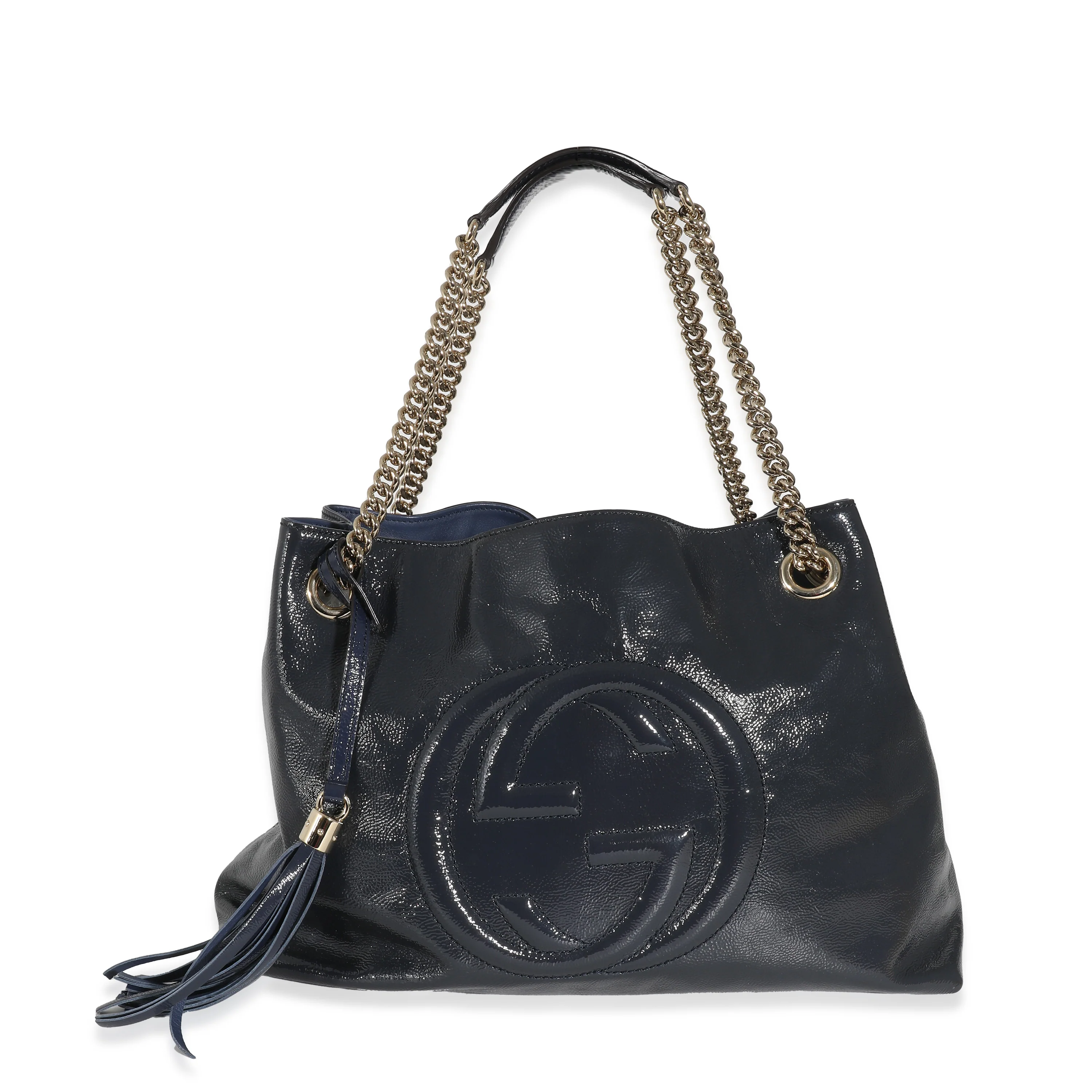 Gucci Navy Soft Patent Soho Disco Chain Tote