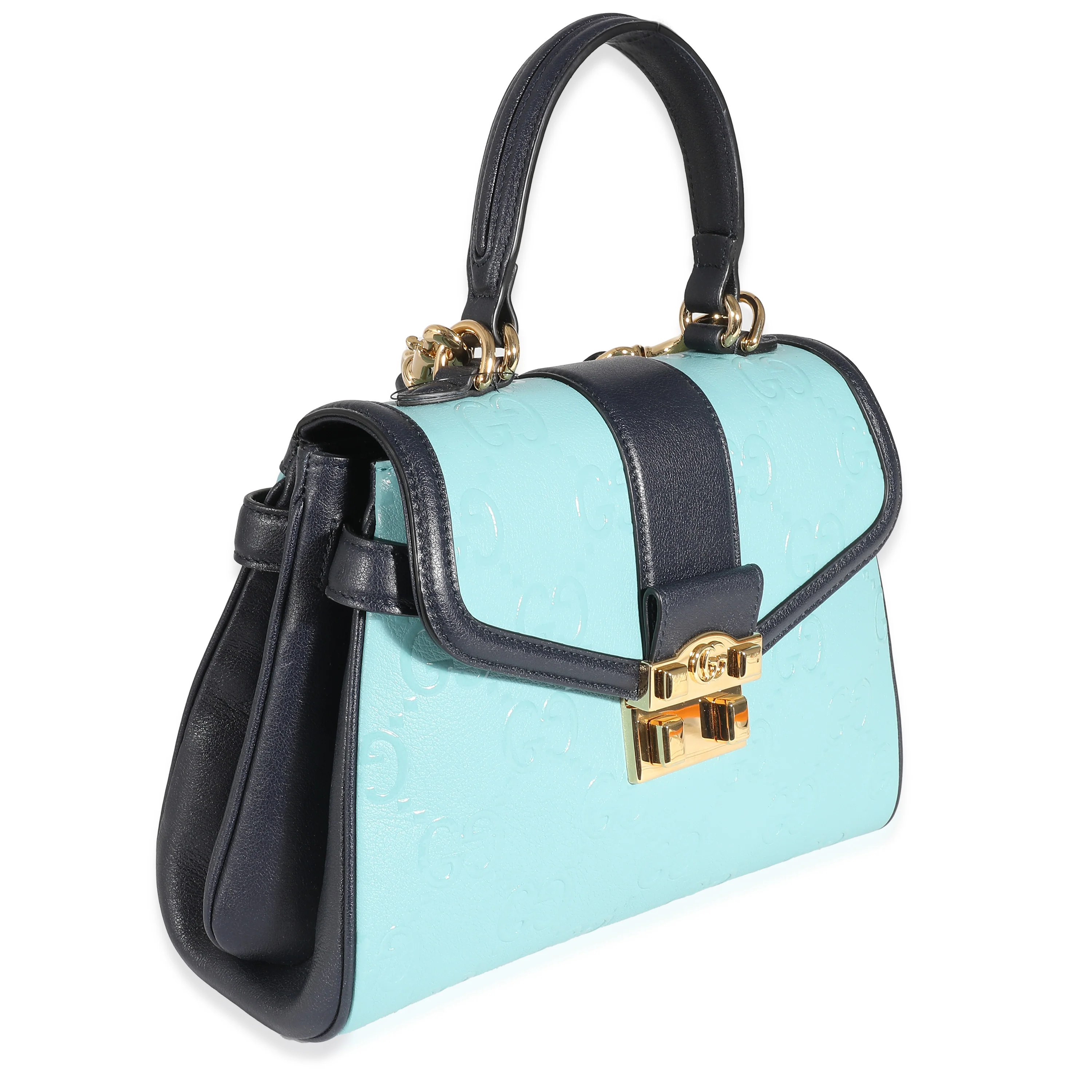 Blue Wonka Grain Calfskin GG Monogram Top Handle Bag - Image 3