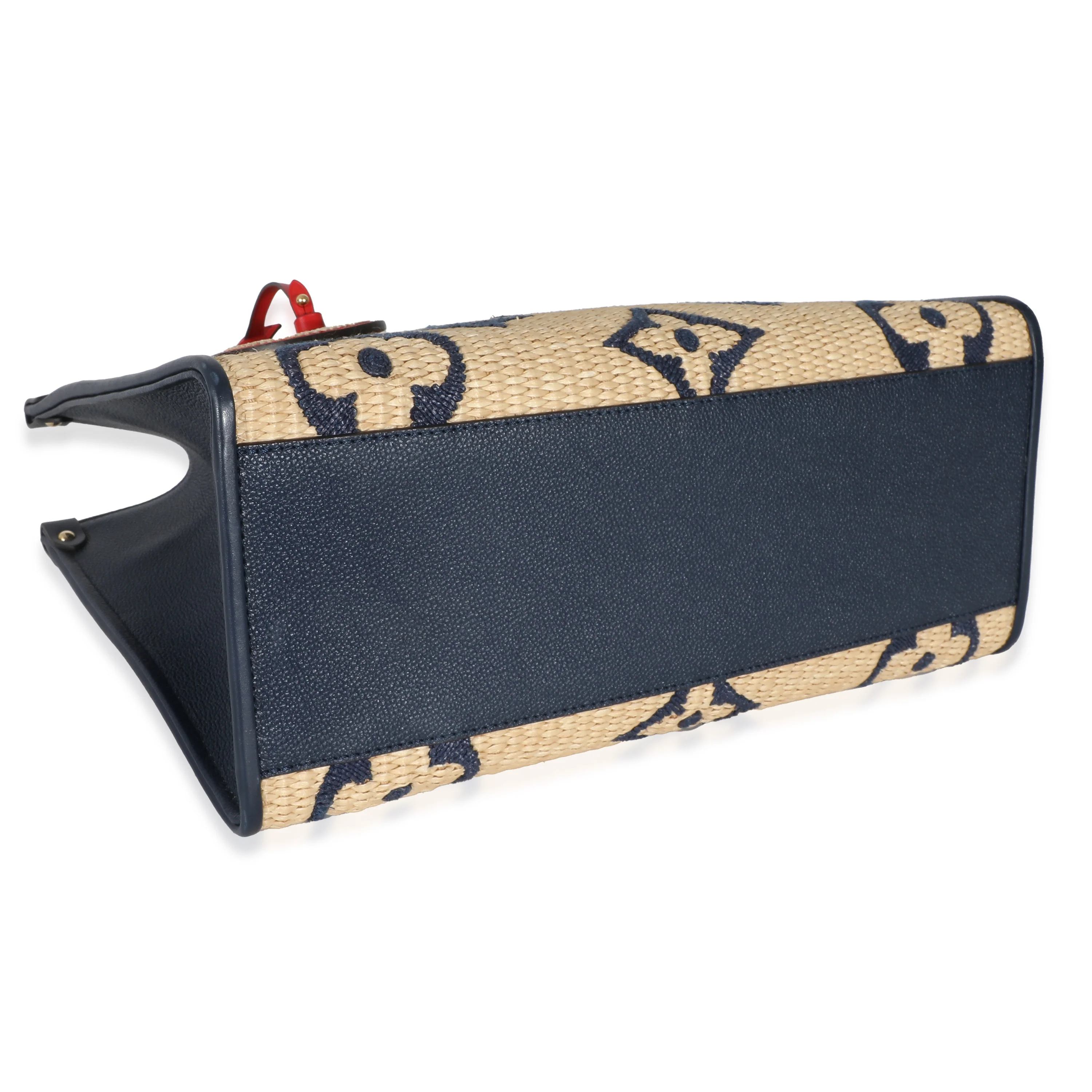 Louis Vuitton Navy Calfskin Monogram Raffia Giant OnTheGo MM - Image 8