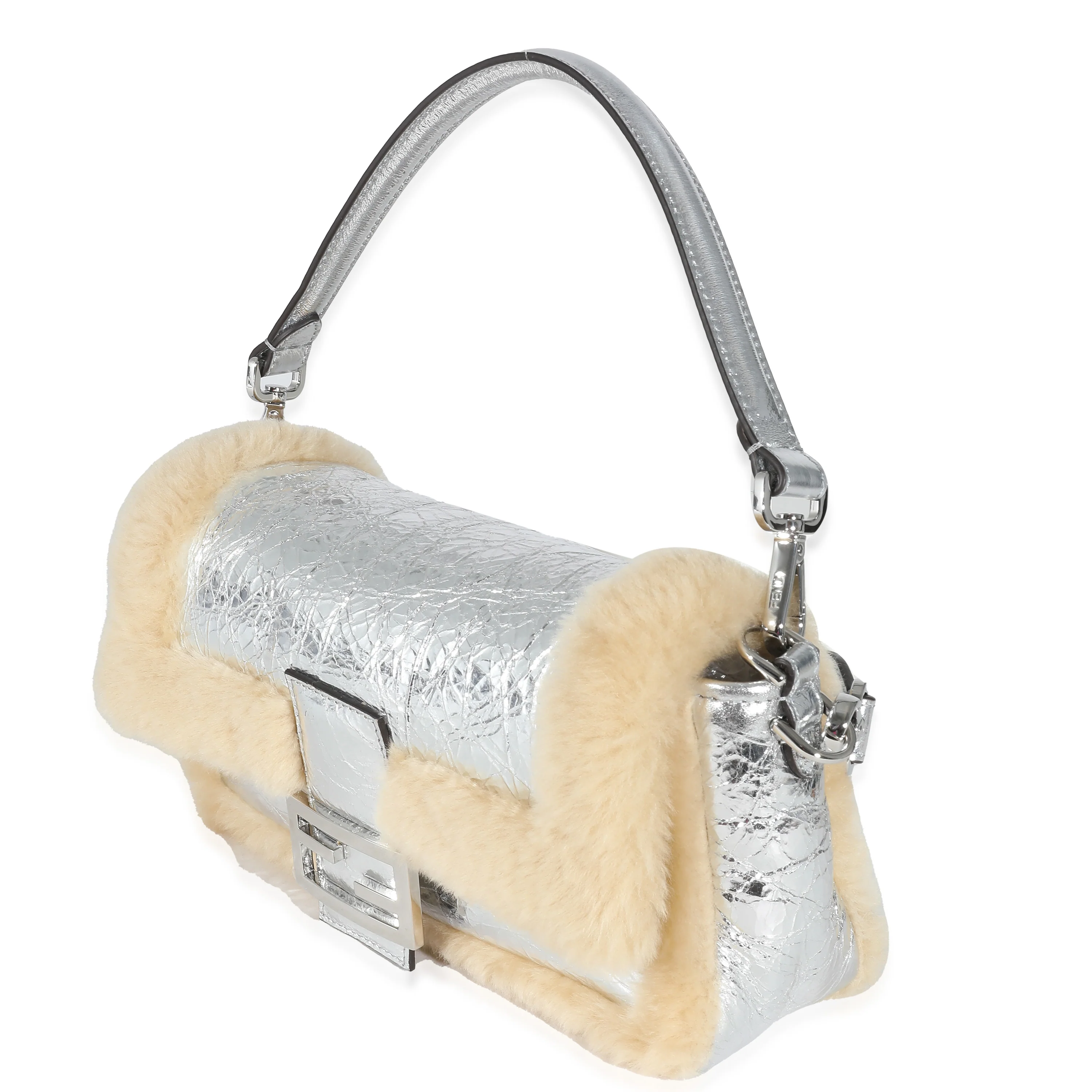 Fendi Craquelé Silver Sheepskin Medium Iconic Baguette Bag - Image 2