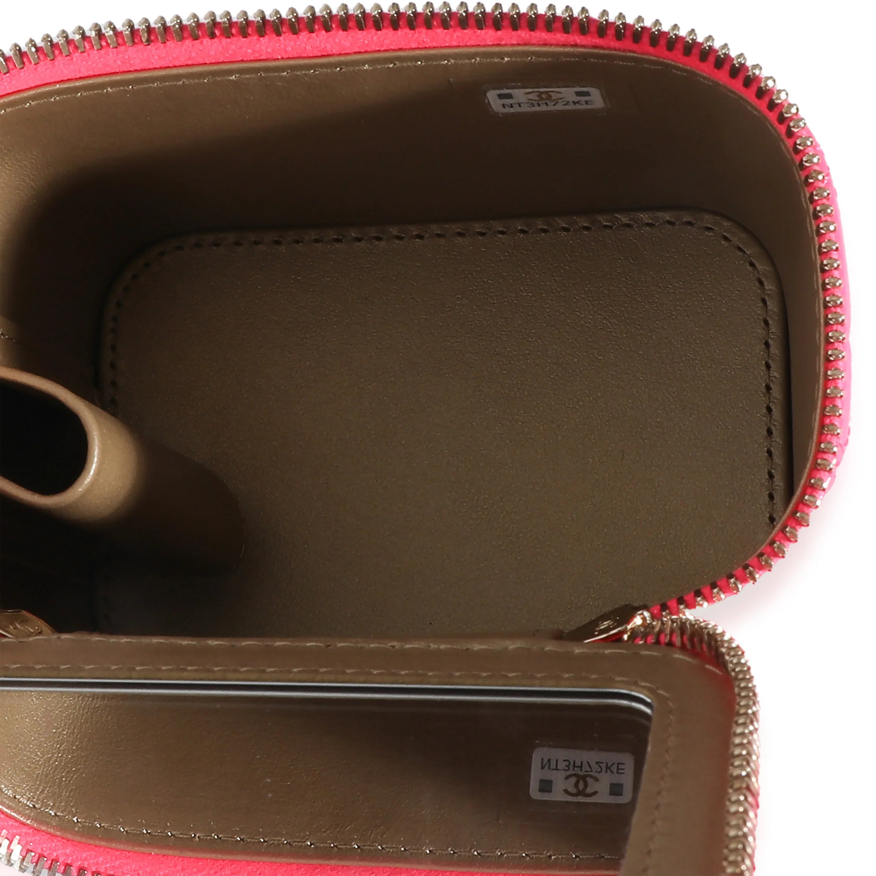 Neon Pink Quilted Patent Pearl Crush Mini Vanity Case - Image 5