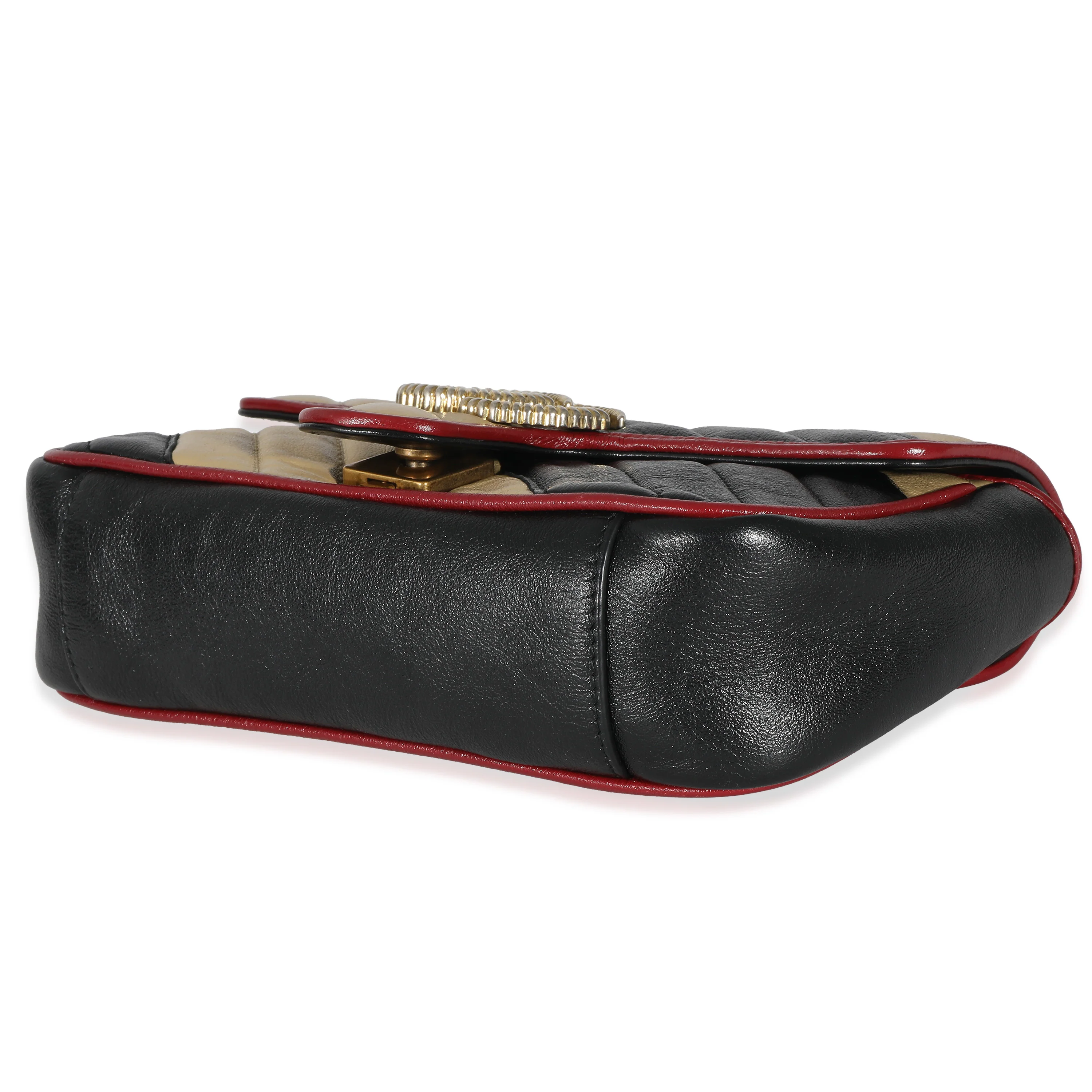 Gucci Black Beige Diagonal Calfskin Matelasse Mini Torchon GG Marmont Bag - Image 6