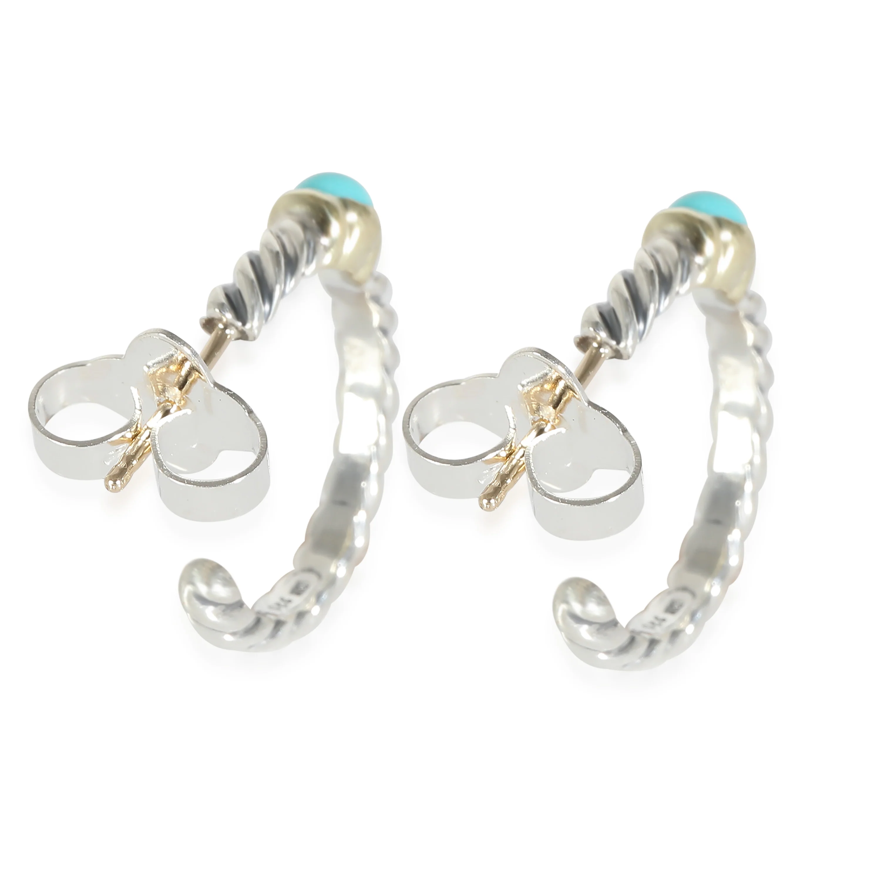 David Yurman Cable Turquoise Hoop Earrings in 14k Yellow Gold/Sterling Silver - Image 4