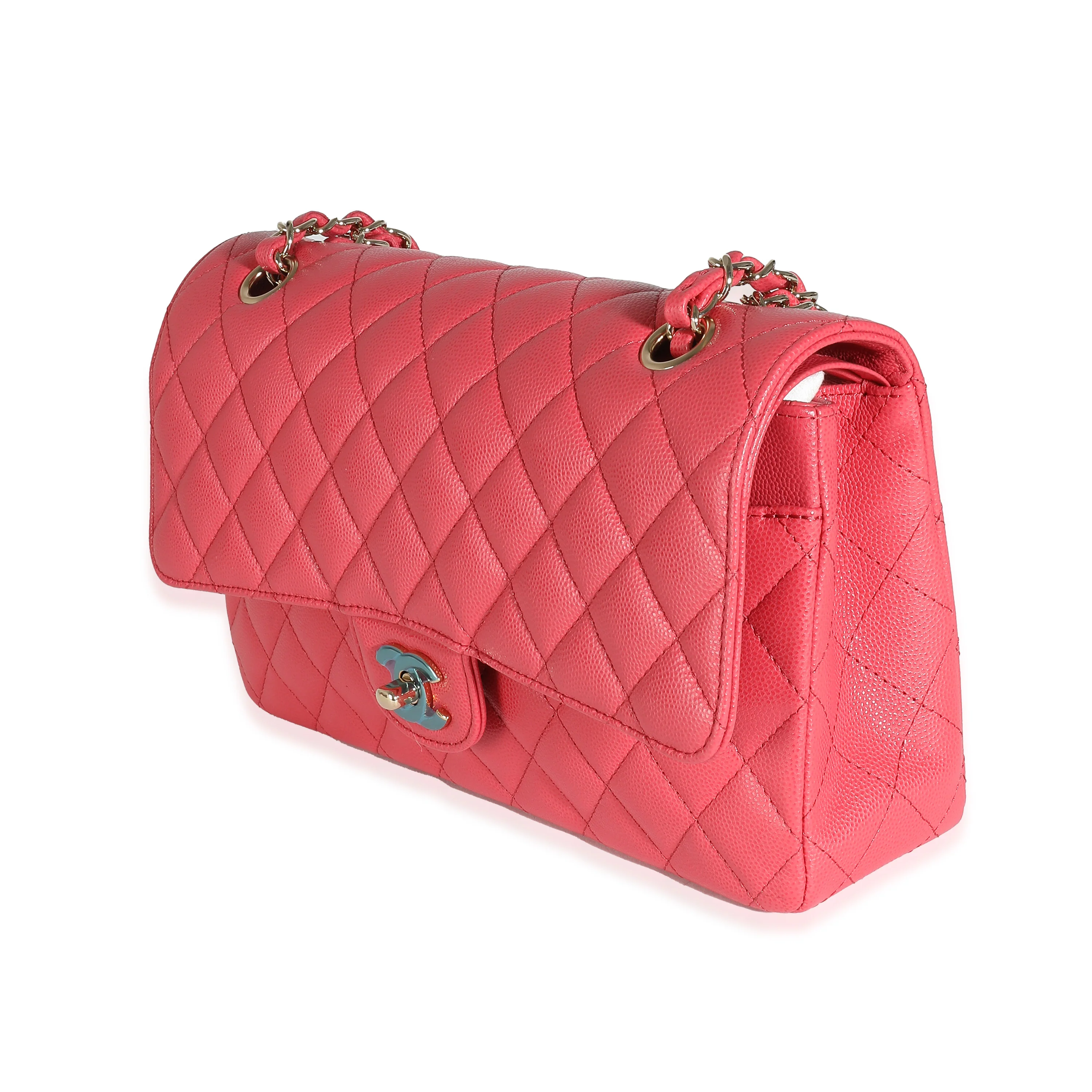 Dark Pink Quilted Caviar Medium Classic Double Flap Bag - Image 2