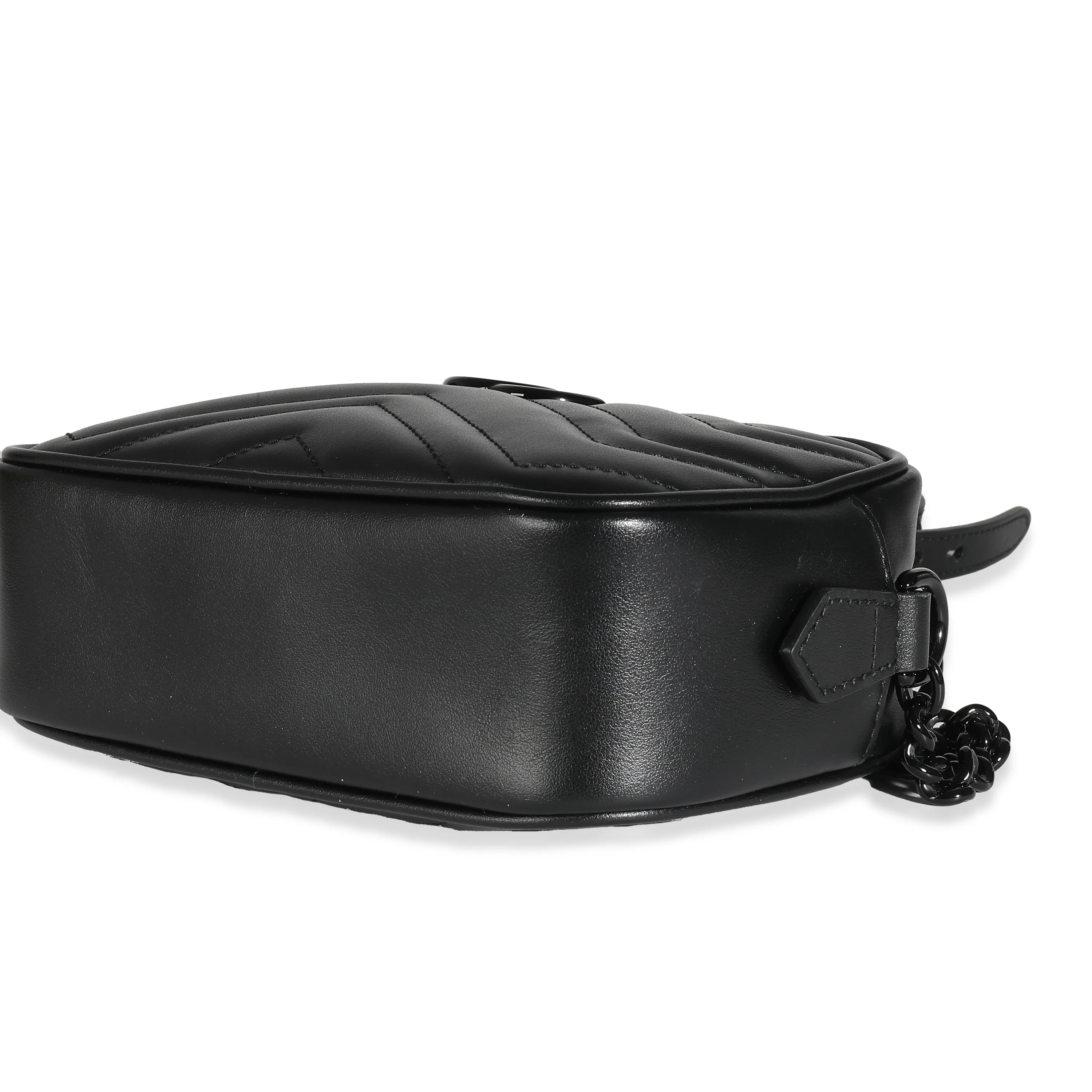 Gucci Black Chevron Matelassé Calfskin Monochrome Mini GG Marmont - Image 7