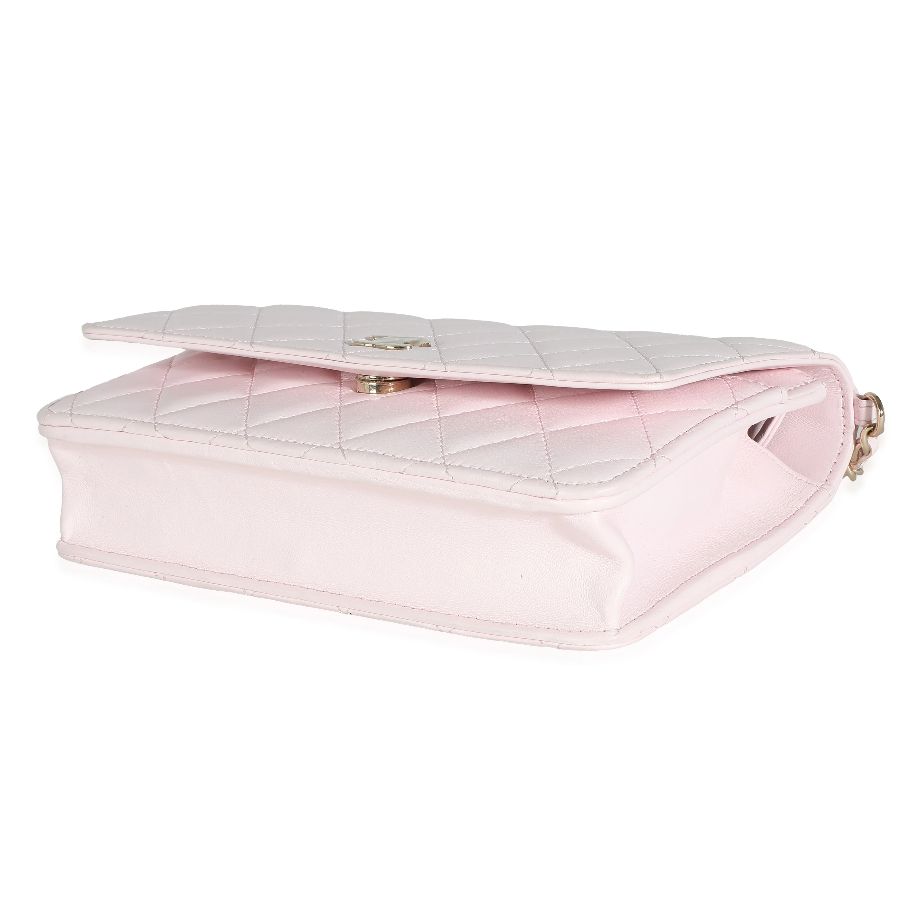 Pink Quilted Lambskin Pearl Wallet On Chain - Image 3