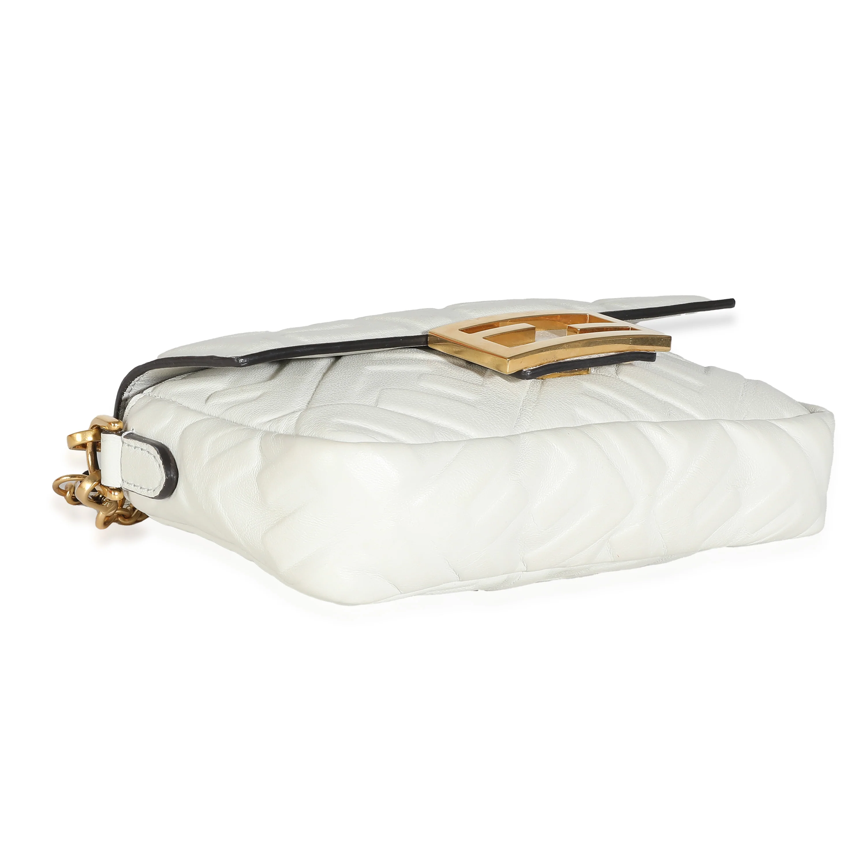 Fendi White FF Embossed Nappa Mini Baguette Bag - Image 8