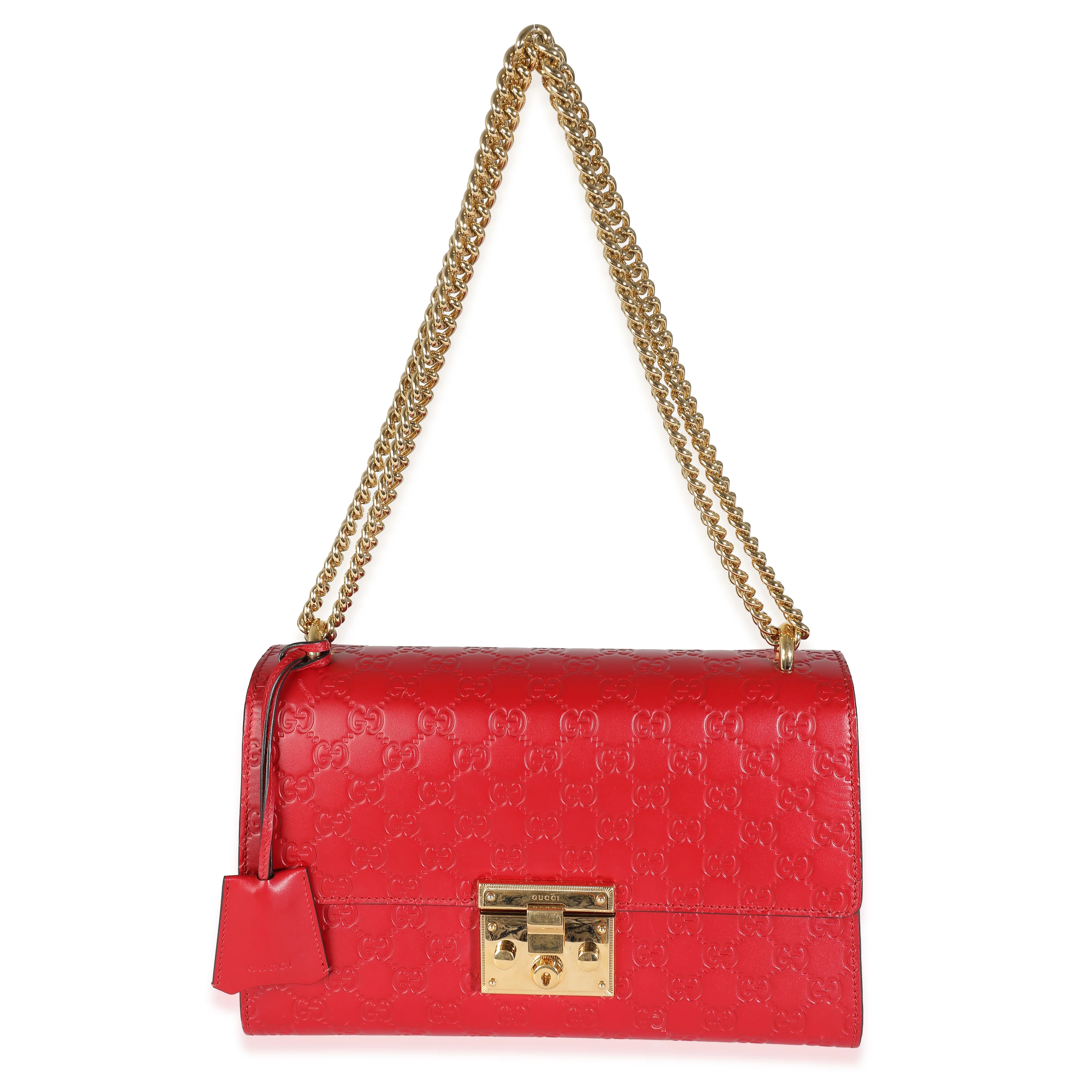 Red Guccissima Embossed Medium Padlock Chain Bag - Image 8