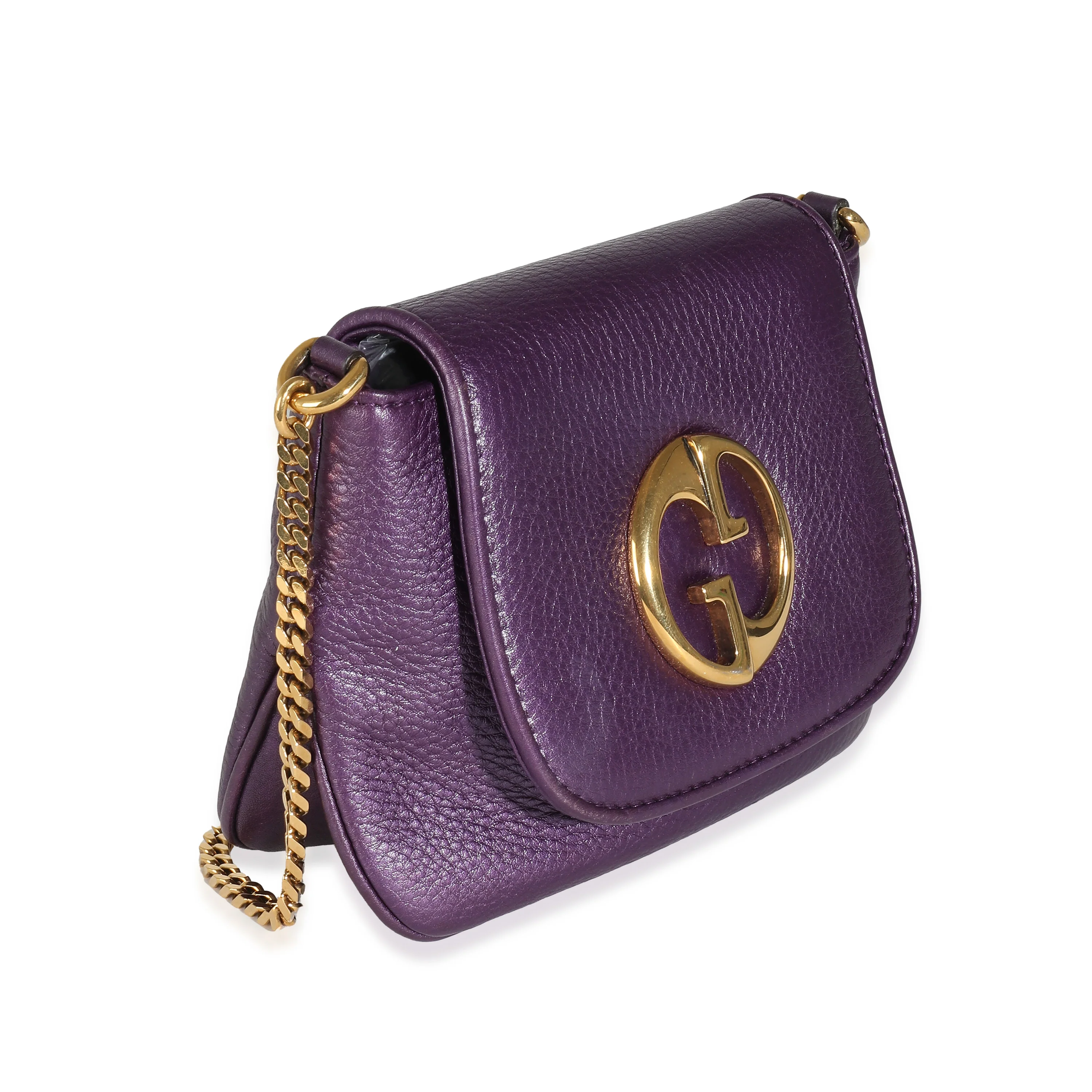 Metallic Purple Pebbled Leather Small 1973 Chain Shoulder Bag - Image 3