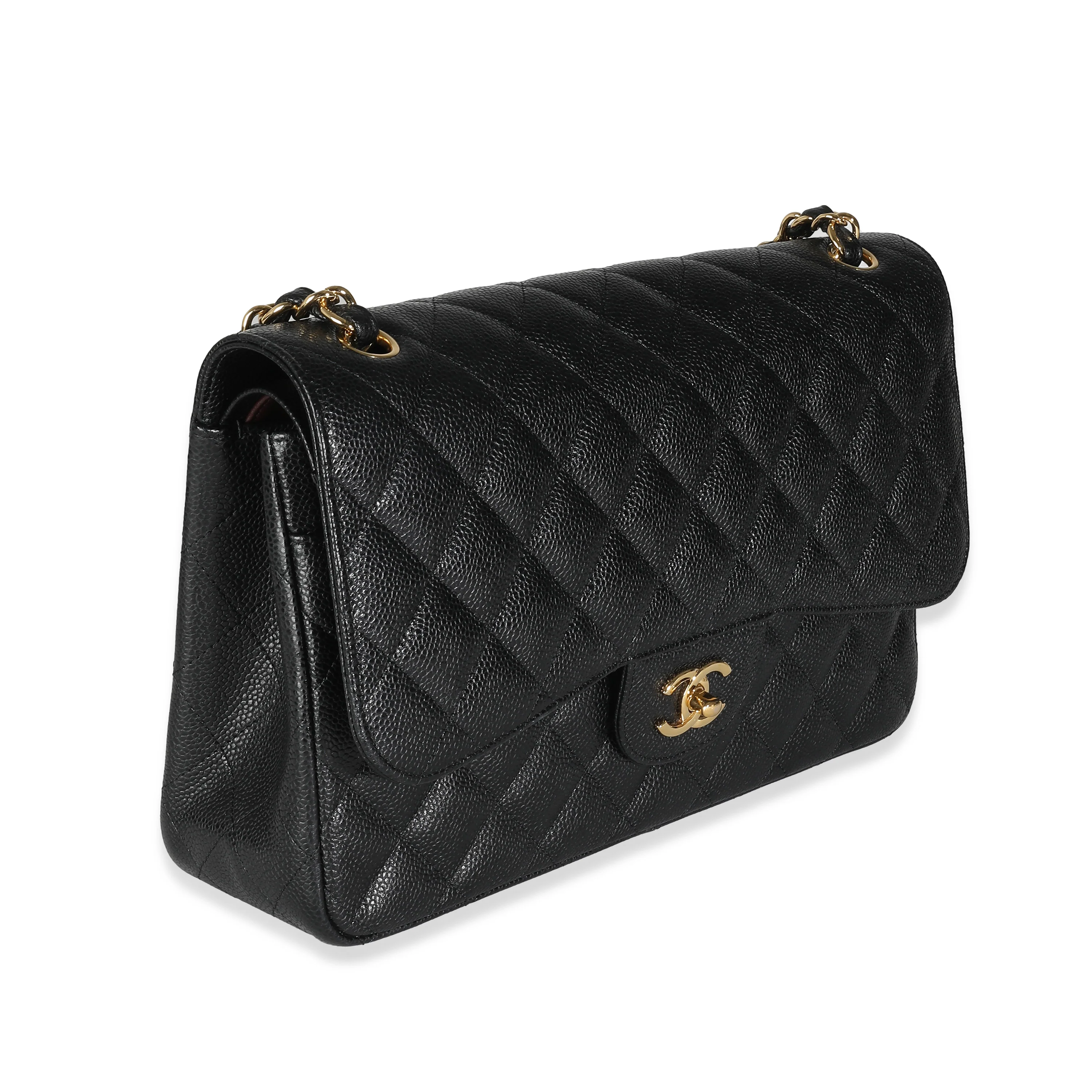 Black Quilted Caviar Jumbo Classic Double Flap Bag - Image 3