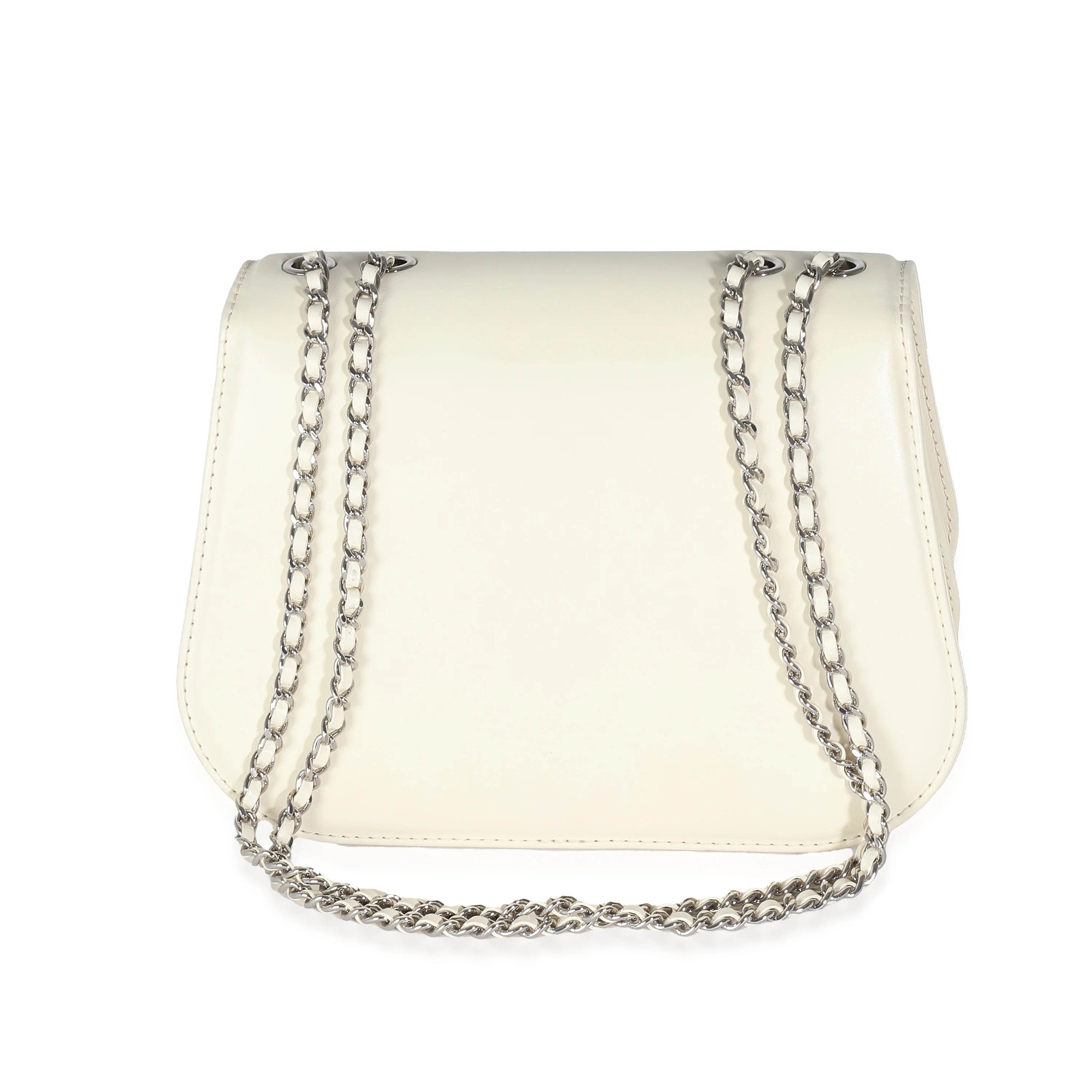 White Calfskin Small Braided Chain Chic Flap Bag - Image 4