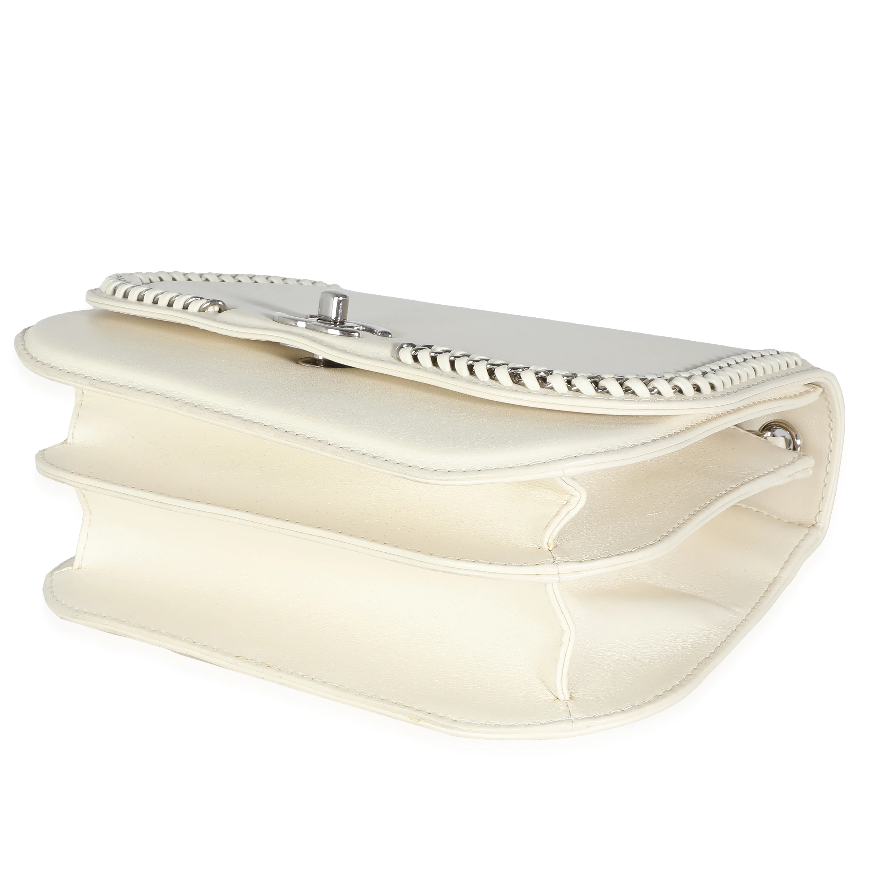 White Calfskin Small Braided Chain Chic Flap Bag - Image 7