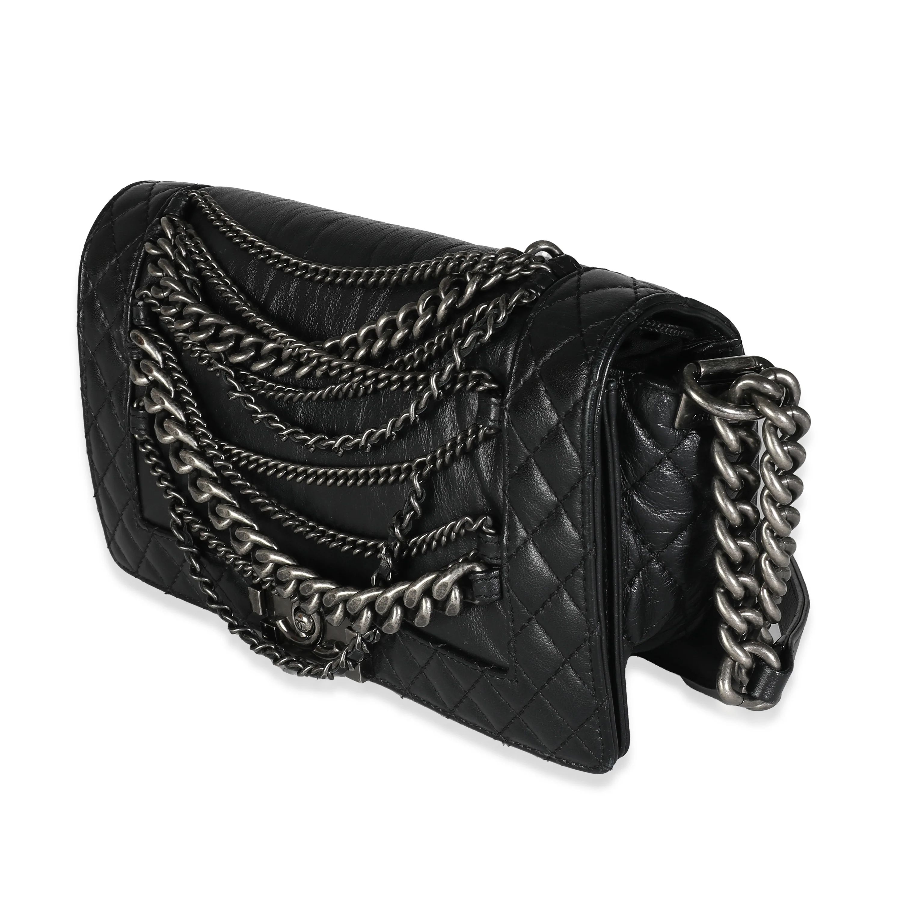 Black Lambskin Medium Enchained Boy Bag - Image 2
