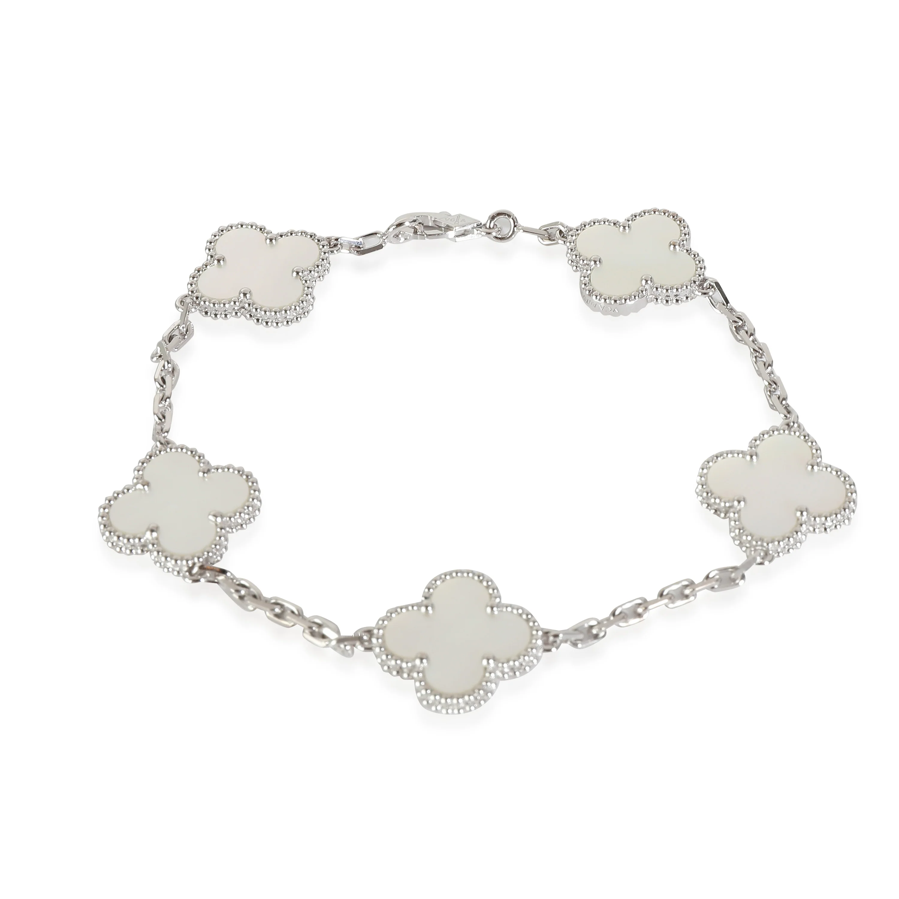 Vintage Alhambra Mother Of Pearl Bracelet in 18k White Gold - Image 3