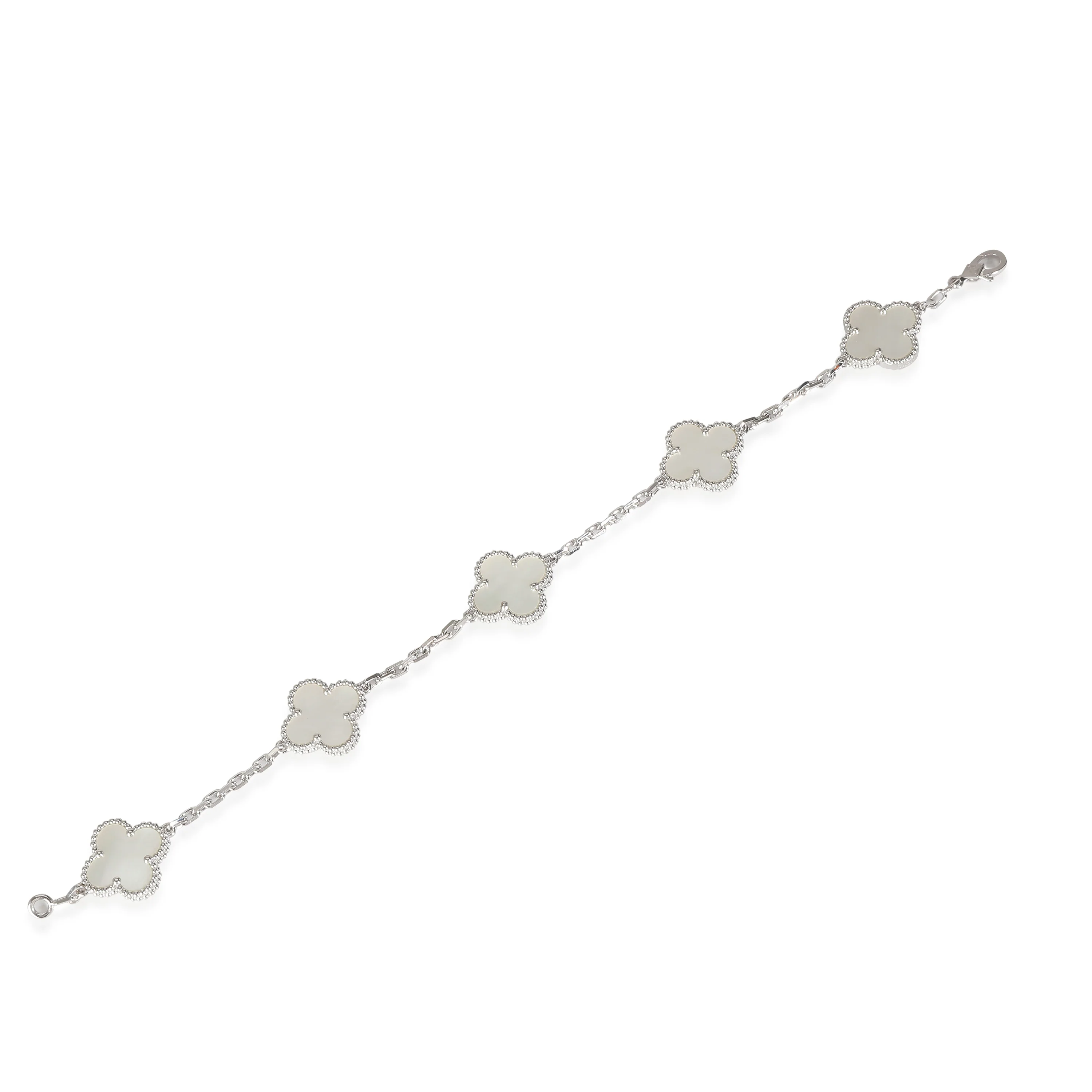 Vintage Alhambra Mother Of Pearl Bracelet in 18k White Gold - Image 4