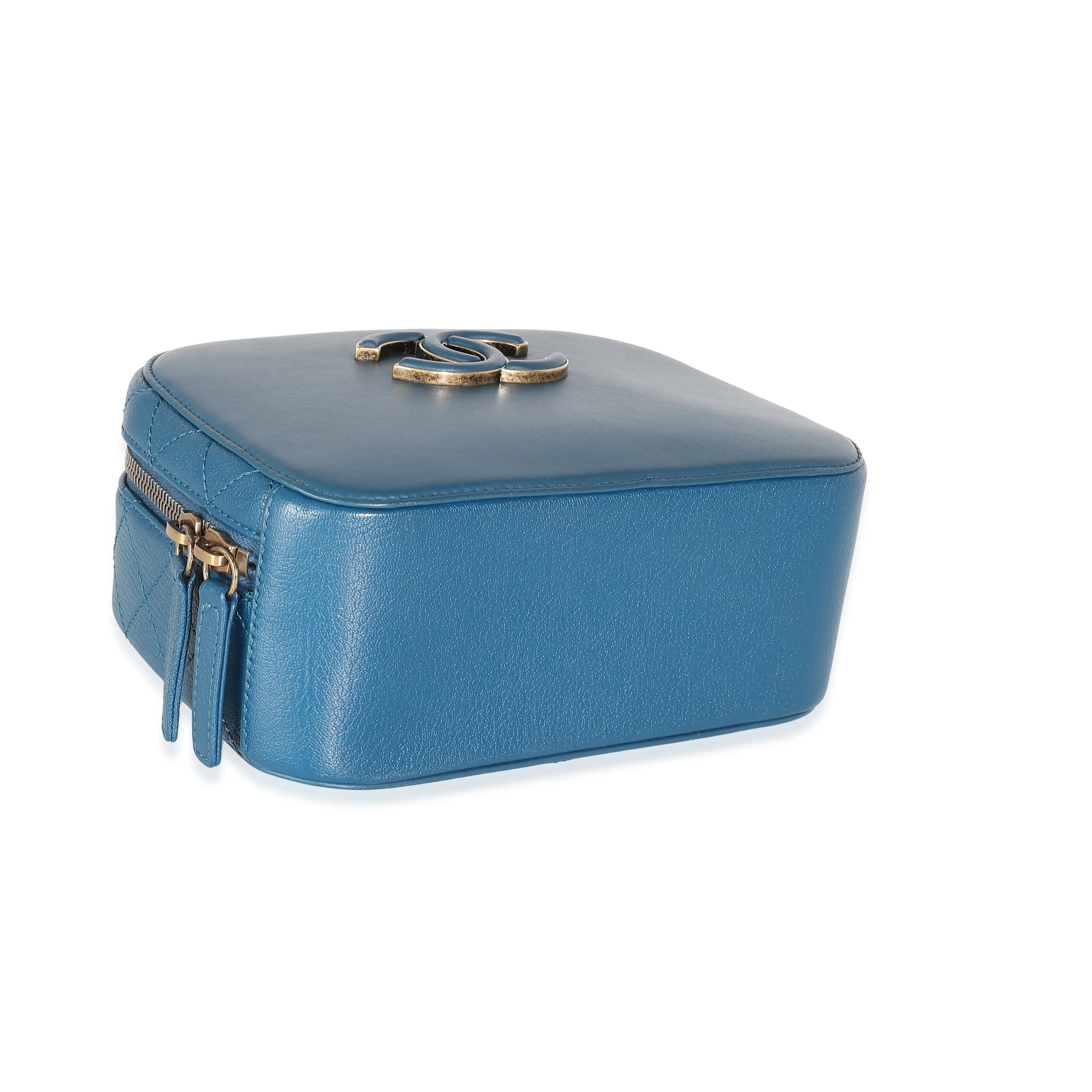 Blue Calfskin Quilted Goatskin Coco Curve Vanity Case - Image 6